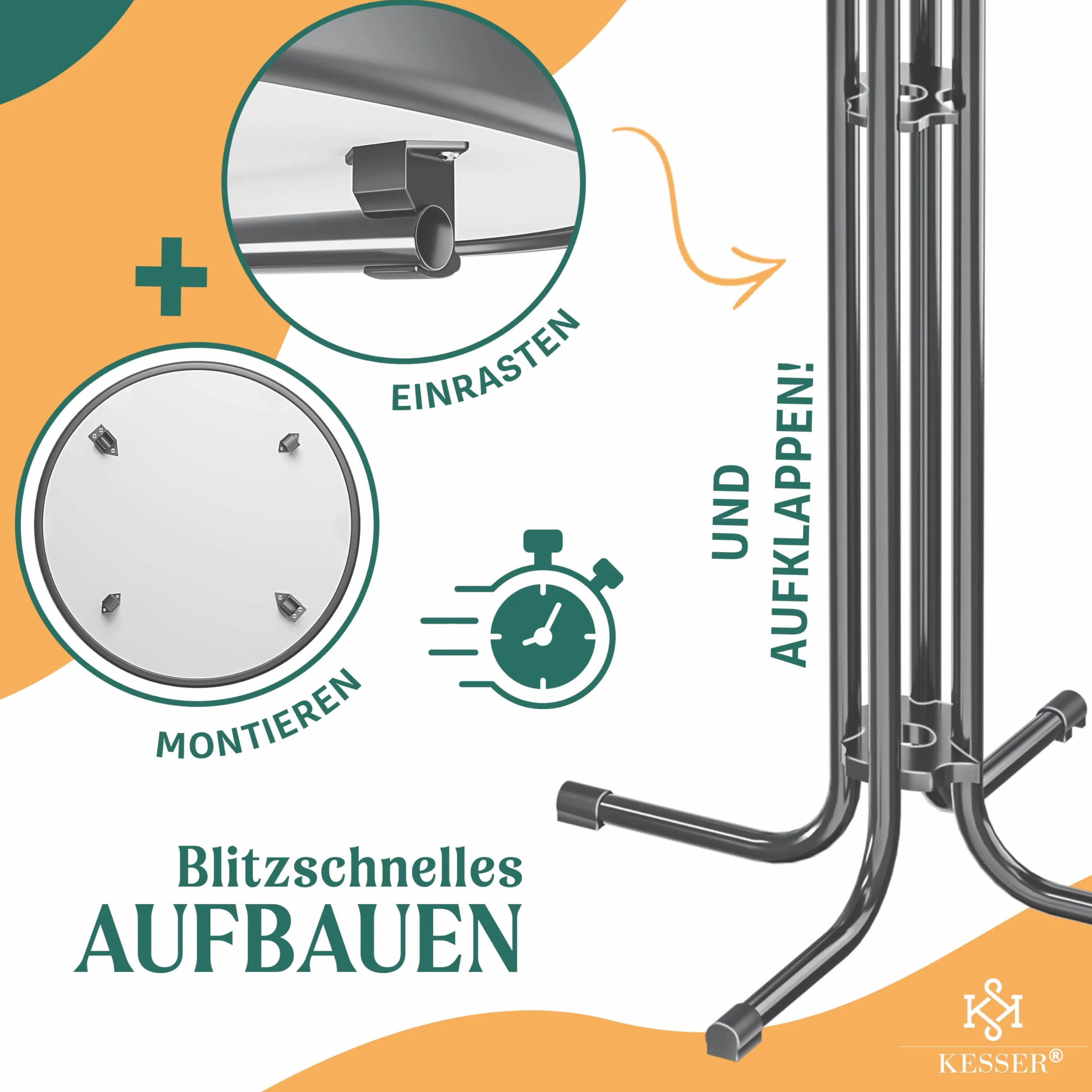 KESSER Gastro Tavolo da bistrot pieghevole, set da 2 pezzi, piastra in acciaio inox verniciato a polvere, piedini regolabili in altezza, tavolo per feste, diametro 60 cm, tavolo da ricevimento per