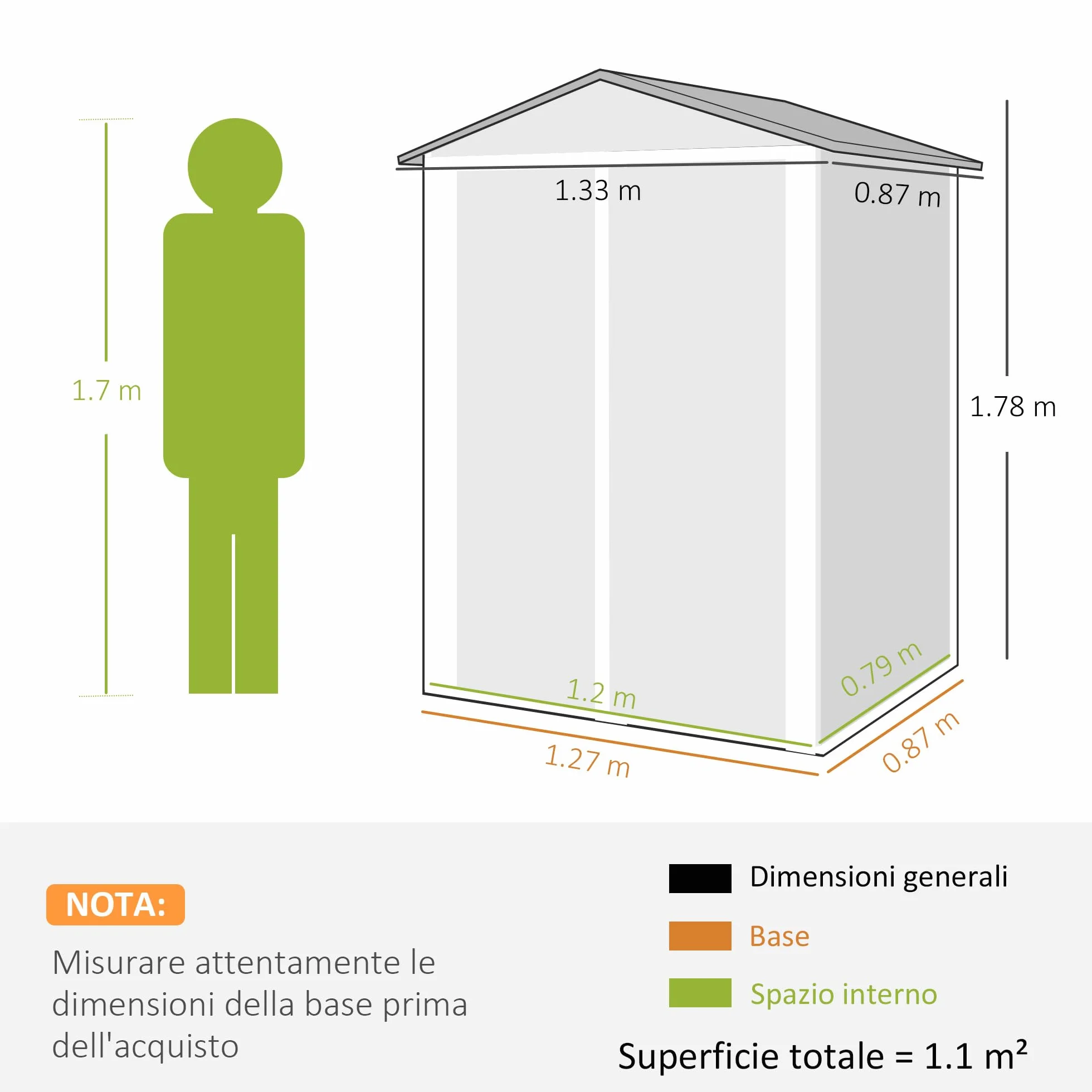Outsunny Casetta da Giardino 1.1m² Acciaio Zincato Doppie Porte Larghe Bloccabili Tetto Inclinato 133x87x178 cm Grigio Argento
