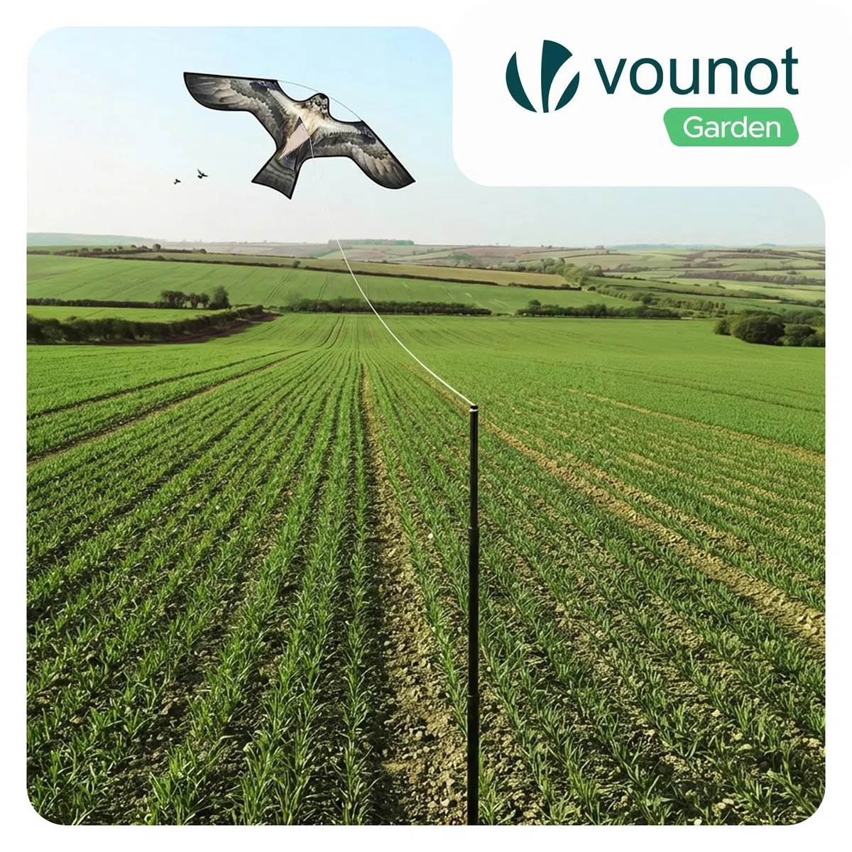 VOUNOT® Spaventapasseri Uccelli con Aquilone Falco Realistico, Dissuasore Uccelli da Esterno con Asta Telescopica 4 m e 2 Aquiloni Intercambiabili, per Giardino, Orto e Fattoria, Modello E&G