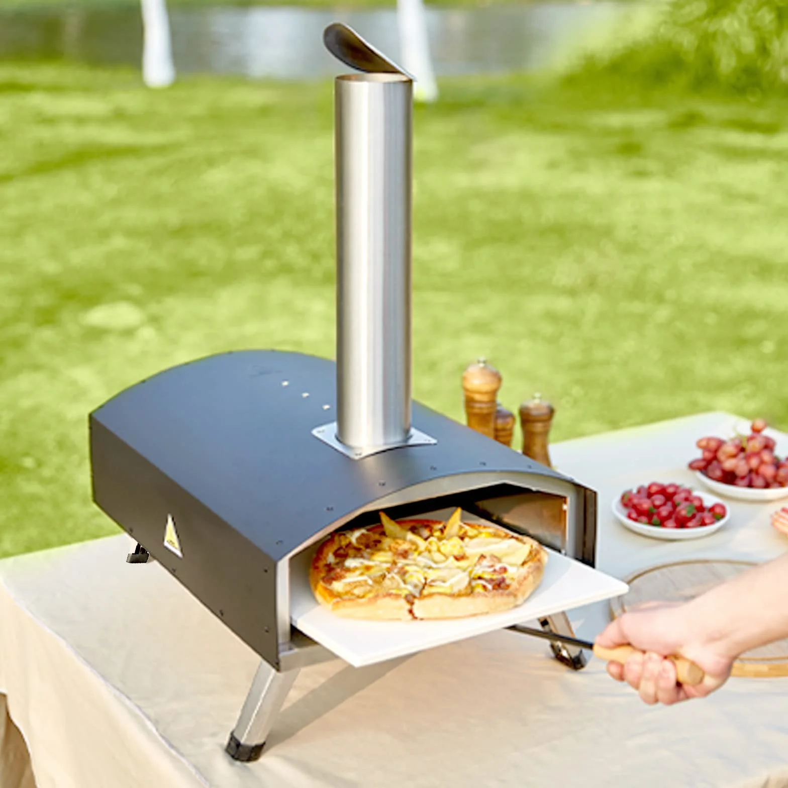 VEVOR Forno per Pizza Portatile a Pellet di Legno con Pietra per Pizza 12 Pollici Temperatura Max. 540℃, Forno Pizza Portatile da Esterno a Pellet di Legno per Viaggio Campeggio Festa Evento Banchetto