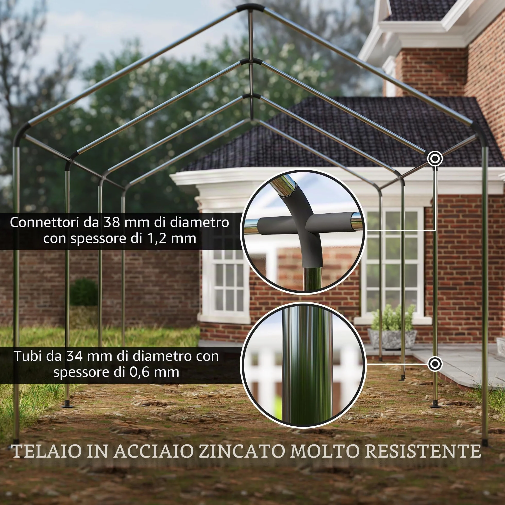 Outsunny Tenda da garage Carport 3 x 6 m con 2 porte avvolgibili, tessuto PE 200 g, resistente ai raggi UV e impermeabile, per auto, camion, barca, verde