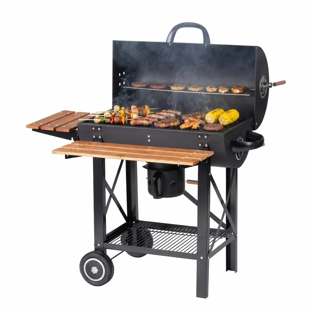 Tarrington House Barbecue a Carbone Louisiana, Acciaio/Legno, Raccoglicenere, Sistema di Ventilazione, Tavolini Laterali, Nero