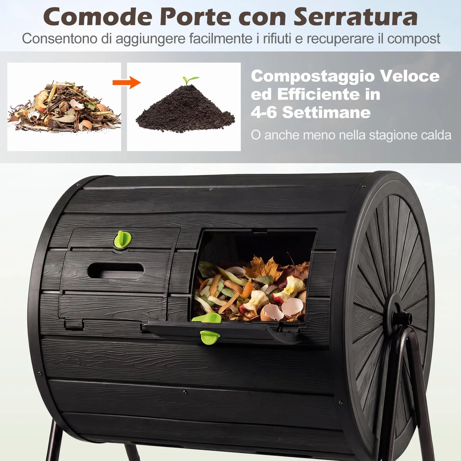 COSTWAY Compostiera da Giardino 142 L Doppia Camera Rotazione 360° Nero