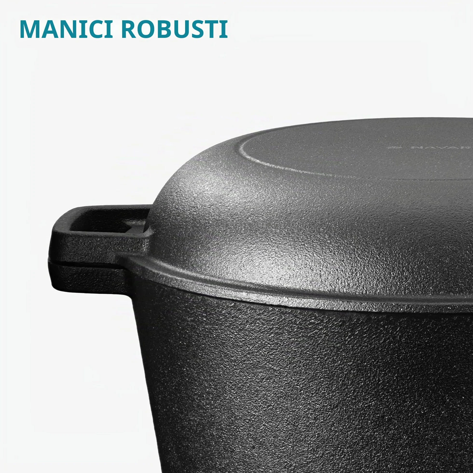 Navaris Pentola in Ghisa da Forno con Coperchio - Pentole e Padelle per Cuocere il Pane - Forno Olandese 4,7 l Ø 26 cm - Casseruola 2 Manici 2-in-1 - per Ogni Piano Cottura - Nero