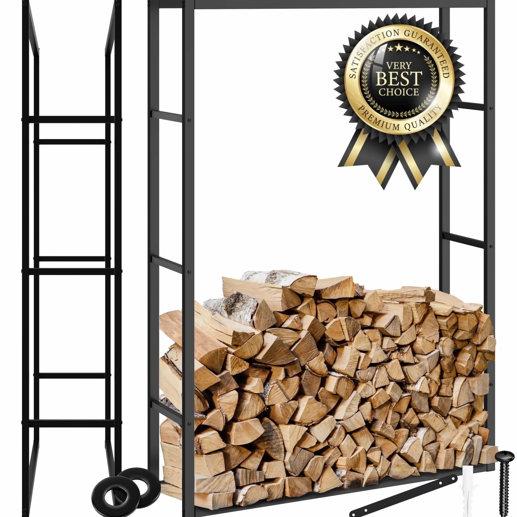 Tectake Scaffalatura Porta Legna Acciaio Verniciato Polvere 100,5x25x150 cm Nero