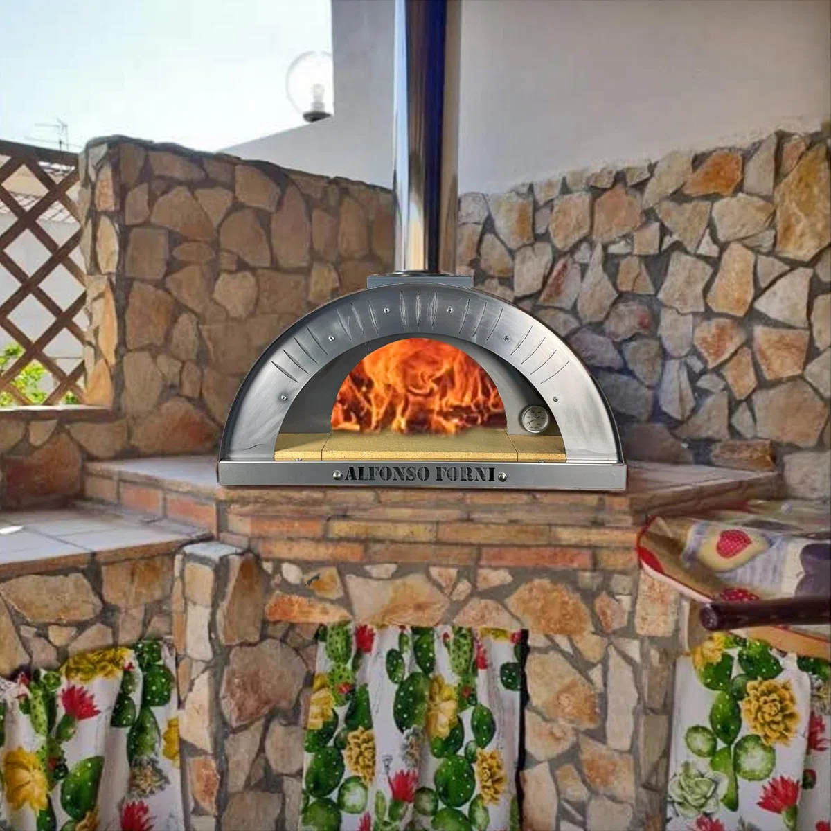 Forno a legna Alfonso 4 PIZZE da esterno acciaio con mattoni refrattari 3 cm pirometro 500°C