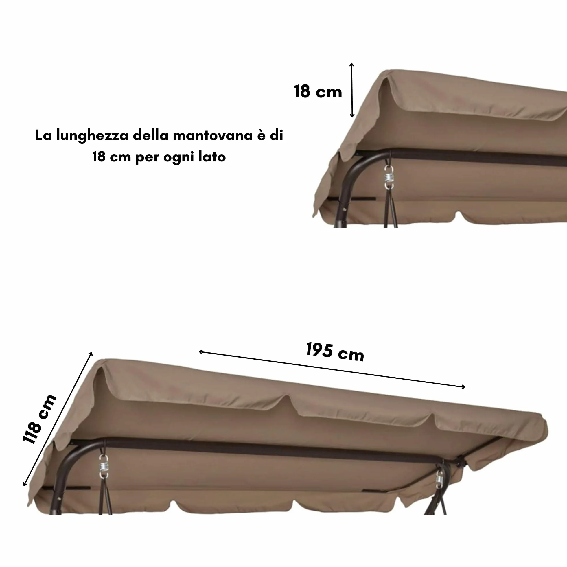 Il Tuo Artigiano Design Copertura di ricambio per Dondolo Zanzibar da Giardino in Cotone - Tettuccio Parasole 195x118 cm (Beige)