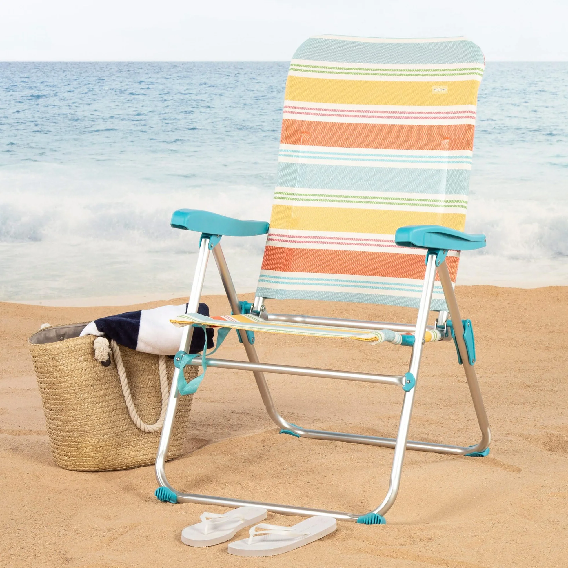AKTIVE Sedia da spiaggia pieghevole, 47x63x93 cm, reclinabile in 5 posizioni, alluminio e textilene