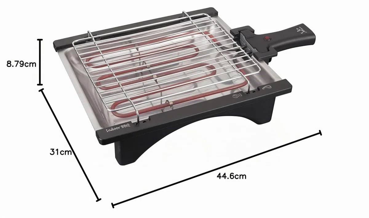 Jata - BQ95 - Barbecue elettrico perfetto per due persone, senza fumo e senza odori, smontabile, con 2 altezze, vassoio in acciaio inox, cucina sana con acqua