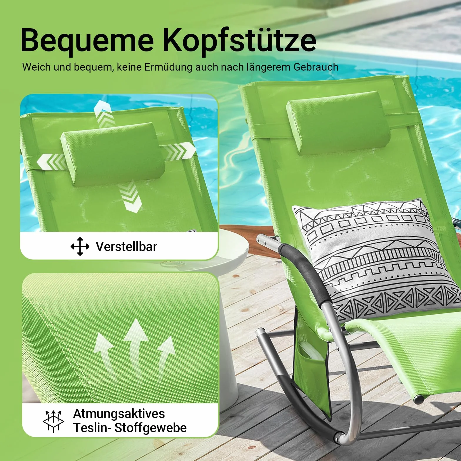 SoBuy Lettino a Dondolo da Giardino in Textilene Verde 150x63x87cm OGS28-GR