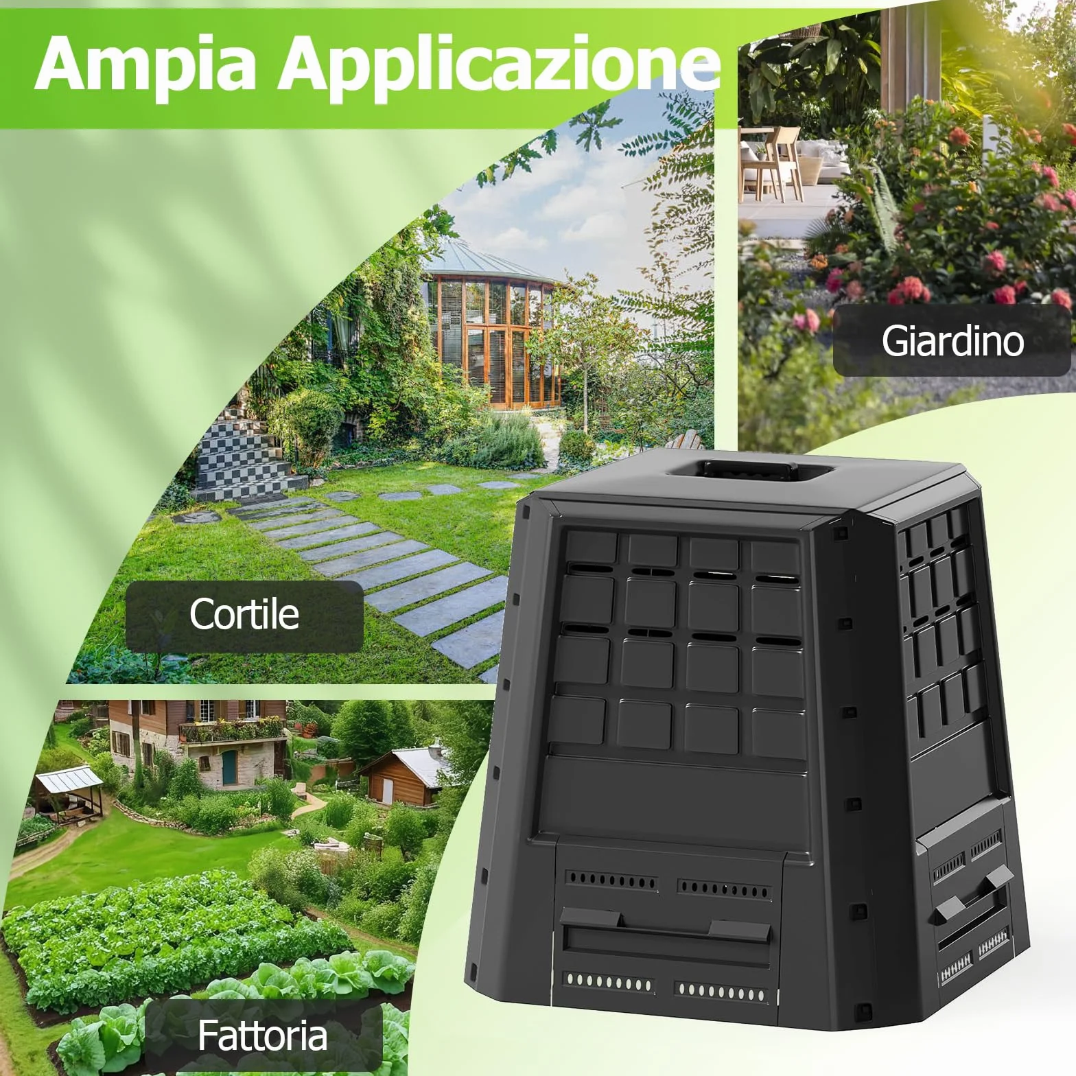 RELAX4LIFE Compostiera da Giardino da 380L, Contenitore per Compostaggio con Accesso Frontale, Ideale per Rifiuti da Giardino e Cucina