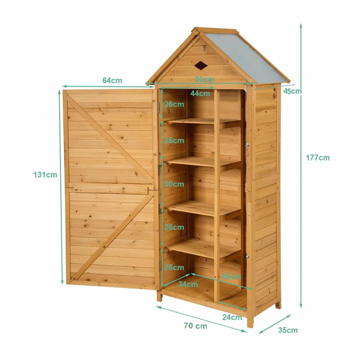 COSTWAY Armadio da Esterno, Casetta da Giardino in Legno con Tetto Galvanizzato Impermeabile, Mensole e Chiusura a Chiave, Ripostiglio da Balcone, Cortile e Giardino (80 x 45 x 177 cm)