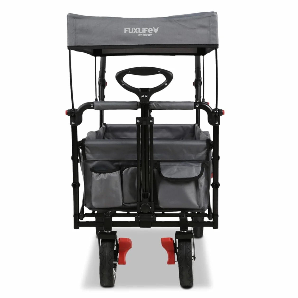 FUXLIFE Carrello Pieghevole FX-CT800 Grigio • Bollerwagen richiudibile con spazio extra per le gambe • Tettuccio parasole e ruote larghe • Volume 105 L e portata 75 kg