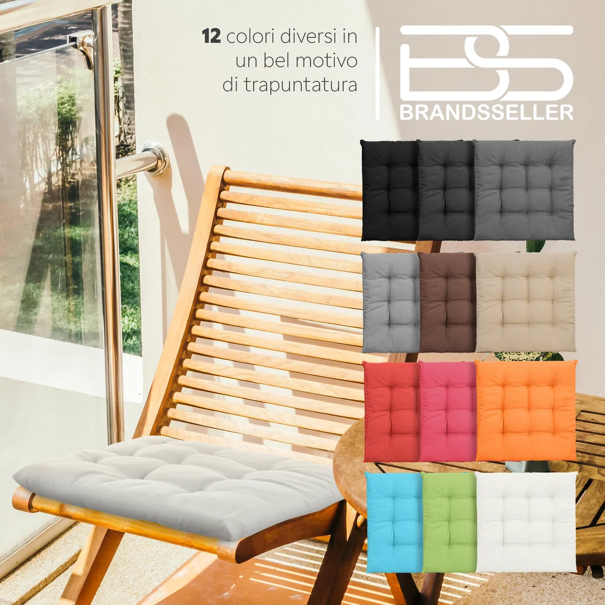 Brandsseller Set di 4 Cuscino per sedia 40x40 cm Imbottito con Cinturini di Fissaggio Bianco