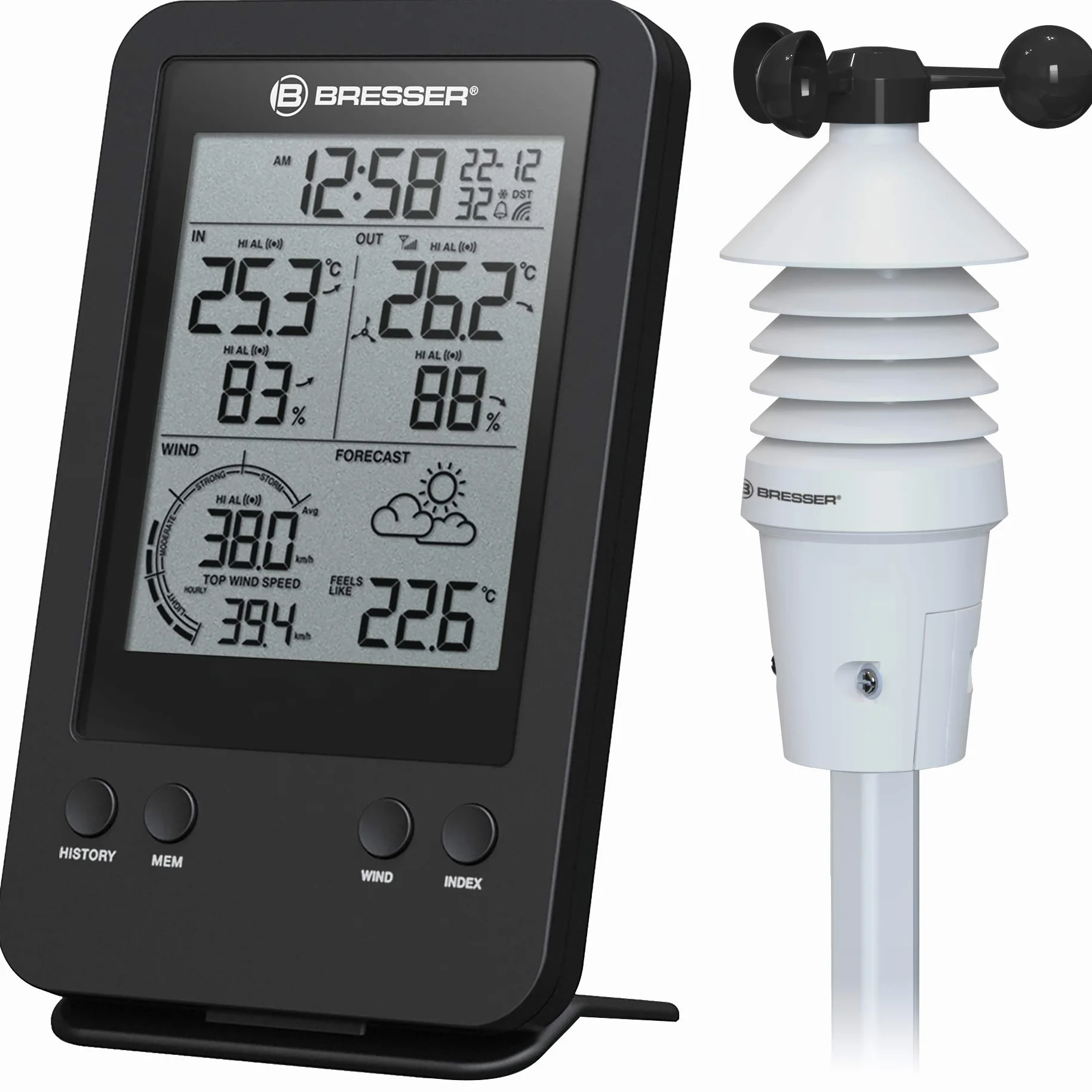 Bresser Anemometro Professionale 3 In 1 con Terminale Collegato Tramite Segnale Radio