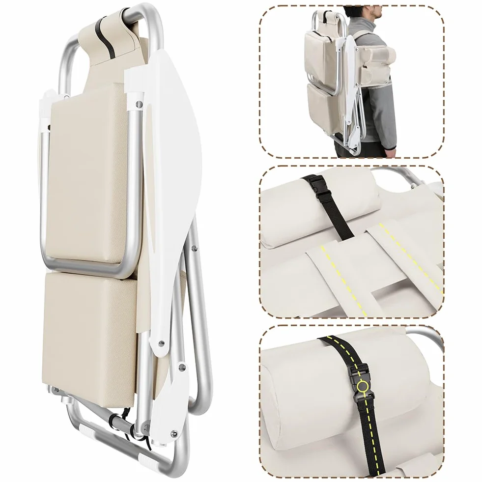 BAKAJI Sedia Pieghevole da Spiaggia in Alluminio con Tasca e Borsa Termica (Beige)