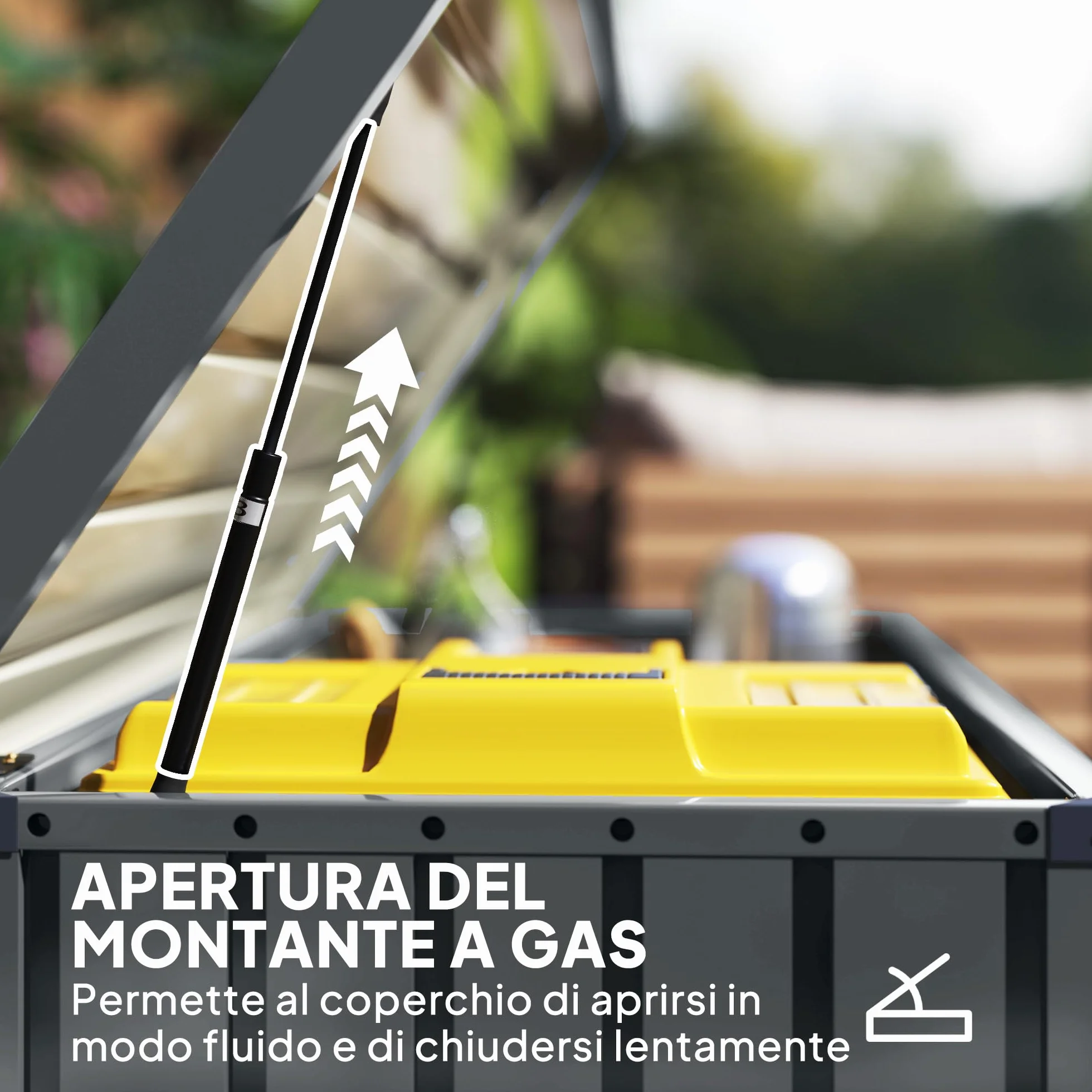 Outsunny Baule da Esterno da 400L con Coperchio a Doppia Leva, Serratura e 2 Chiavi, Cassapanca Contenitore da Esterno Impermeabile in Acciaio Zincato, 124x66x72 cm, Grigio Scuro