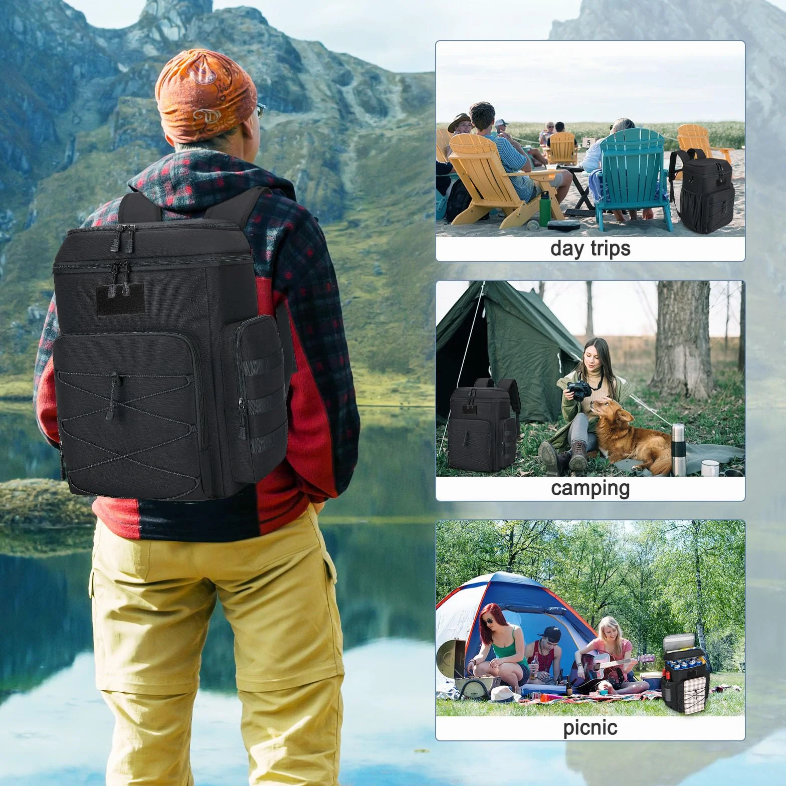 Borsa Termica Zaino 30L: Borsa a Tracolla Uomo, Doppiamente Isolata e Regolabile, Borsa Frigo per Picnic, Campeggio, Spiaggia - Nero