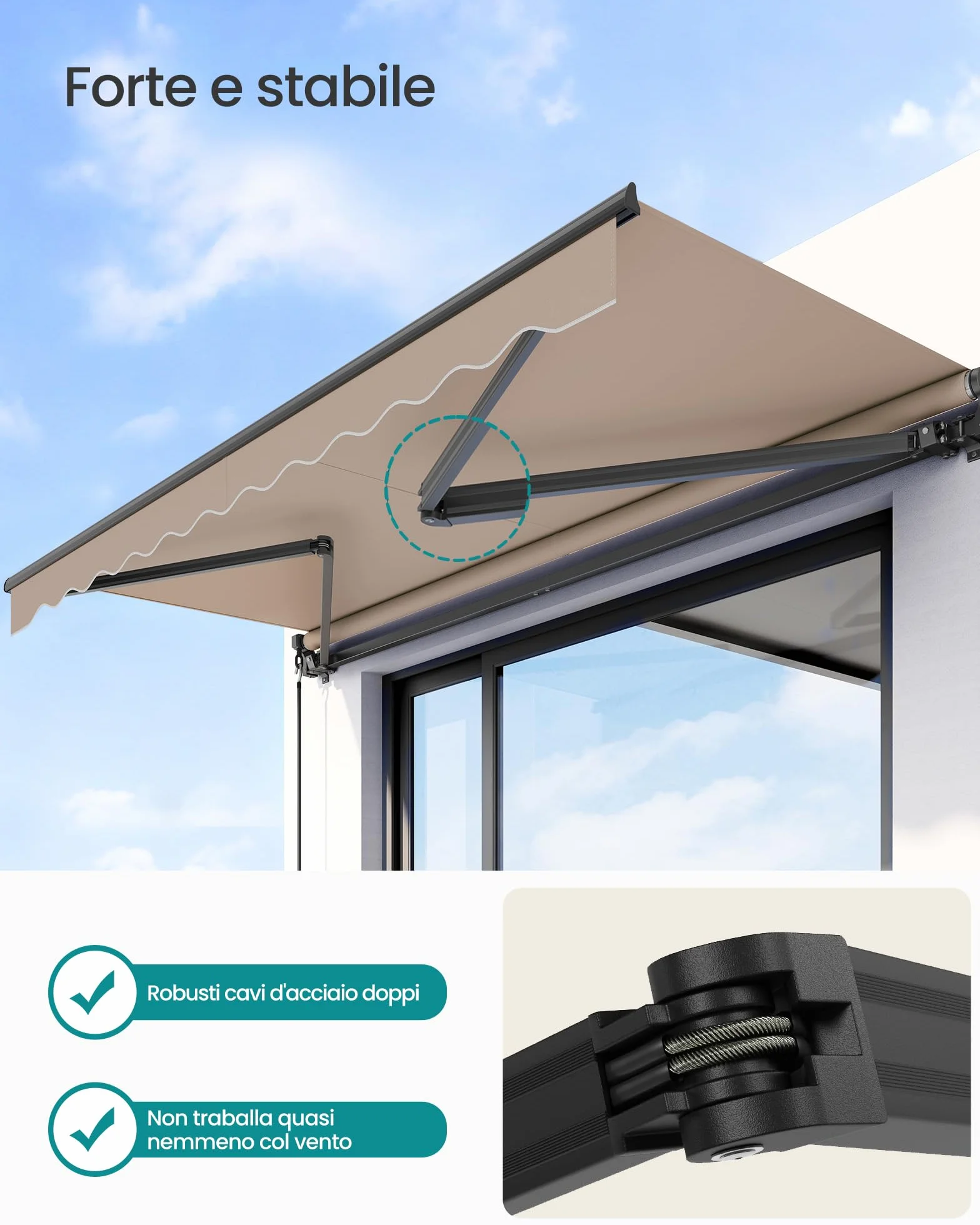 SONGMICS Tenda da Sole a Bracci Articolati 300 x 250 cm UPF 50+ Lega di Alluminio Marrone Giallastro