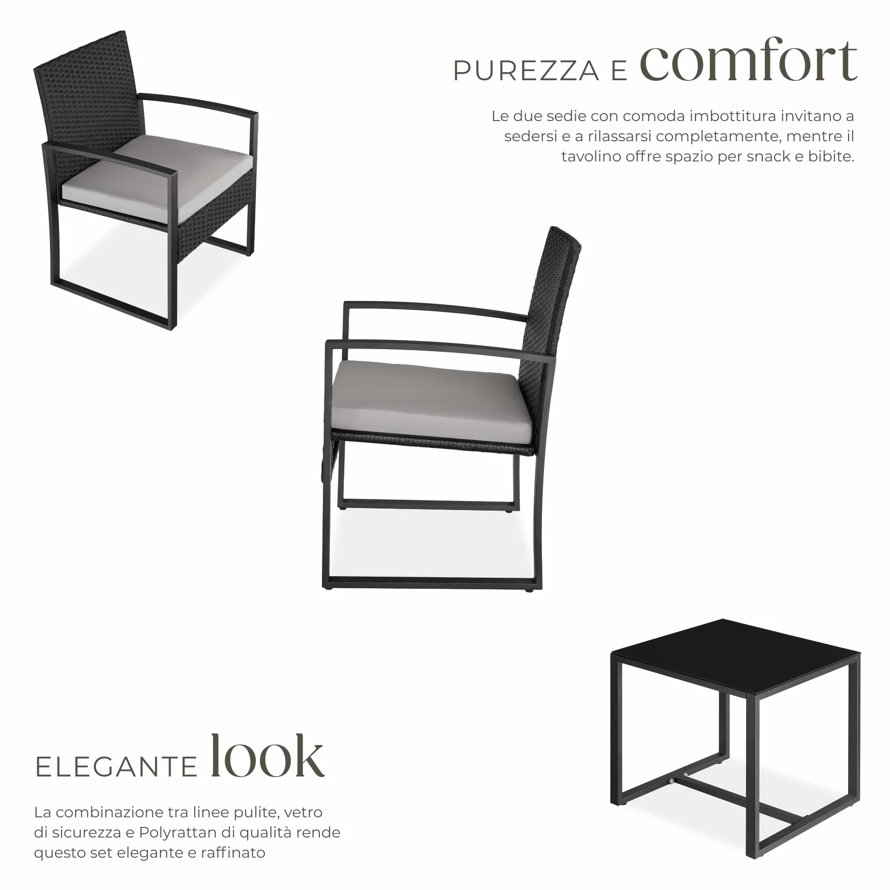 Tectake Salottino da Esterno Rattan Granada Set Giardino Tavolino Salotto Vetro Imbottiture Regolabile UV