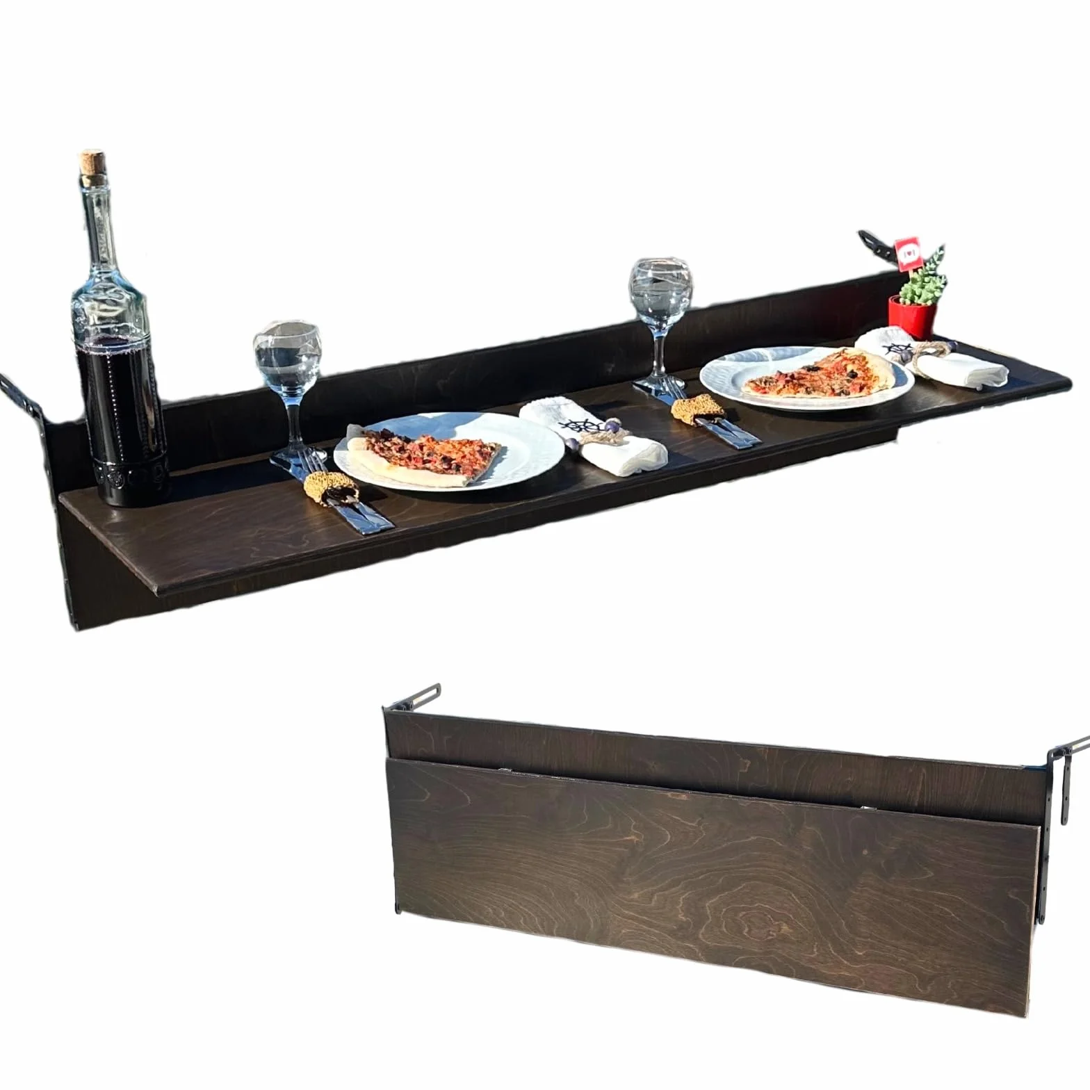 Tavolo da bar per ringhiere, tavolo pieghevole per esterni, per patio, balcone, compatibile con molte ringhiere, tavolo da portata in legno per veranda (noce, L: 100,3 x 30 cm)
