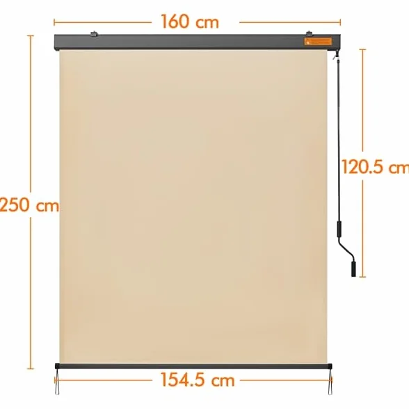 Yaheetech Tenda da Sole Verticale a Rullo Avvolgibile con Manovella Protezione Solare Impermeabile 160 x 250 cm Beige