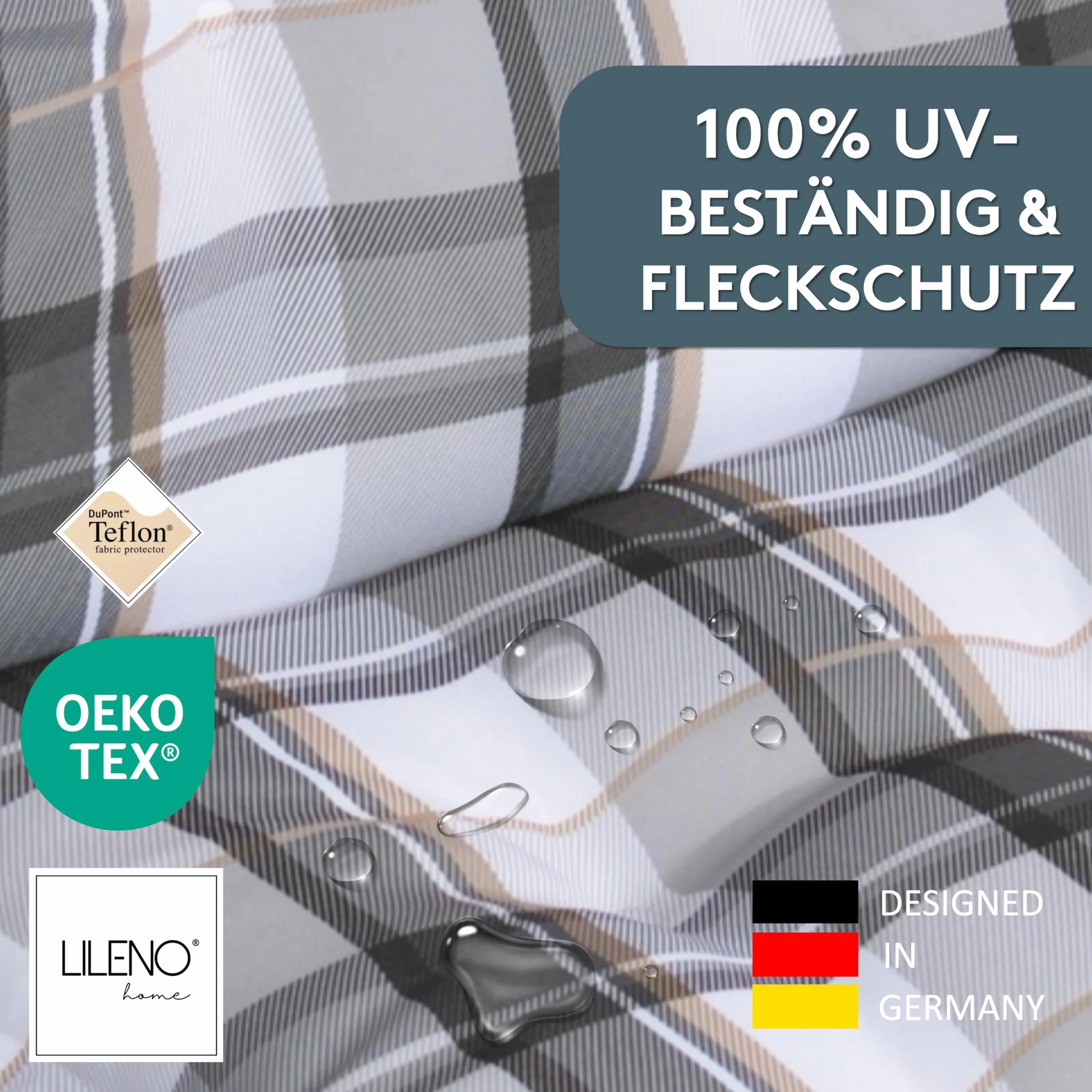 LILENO HOME Mar 1 cuscino per lettino a rotelle e sdraio da spiaggia, grigio a quadri Y, cuscino imbottito per lettino da giardino (188 x 60 x 8 cm)