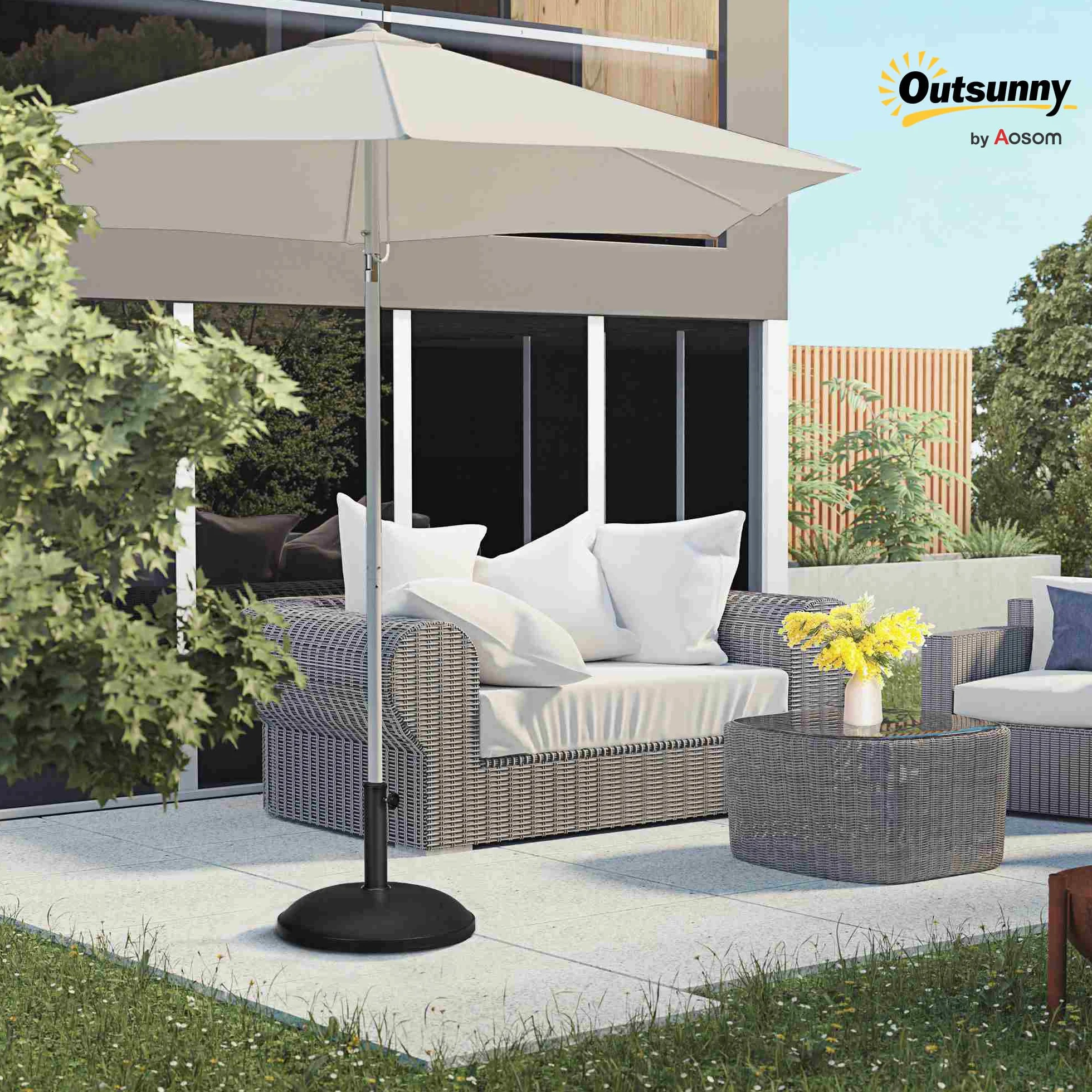 Outsunny Base Ombrellone in Cemento per Ombrelloni con Palo di Ø35mm, Ø38mm, Ø48mm, per Giardino, Terrazzo e Balcone, Nero Ø49x37 cm