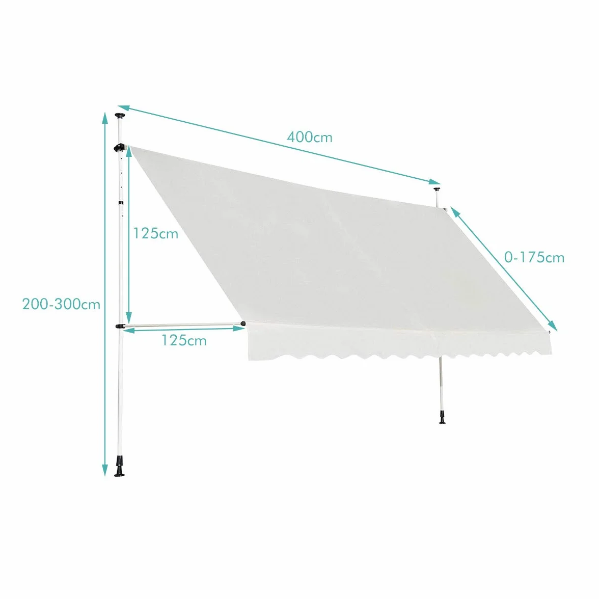 COSTWAY Tenda da Sole per Balcone, Regolabile in Altezza, Telaio Telescopico, 400 cm, Beige