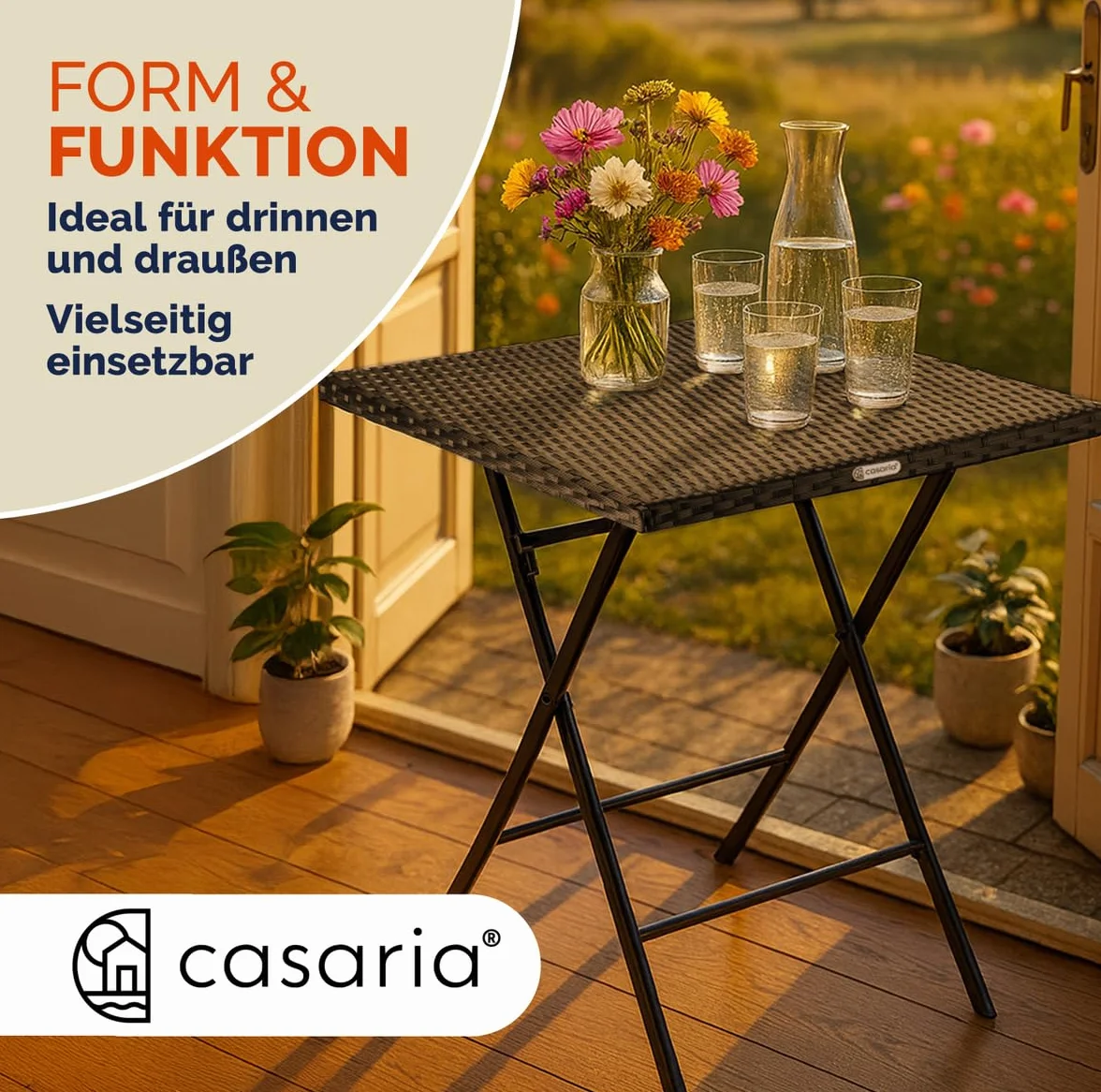 Casaria Tavolo Pieghevole Polyrattan 65x65cm 60kg Giardino Esterno