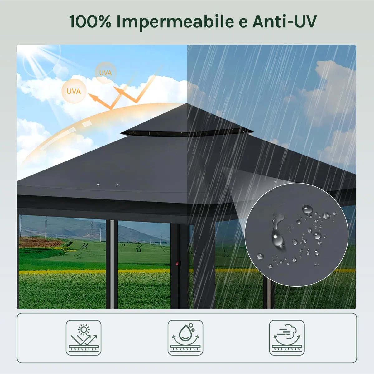 WOLTU Gazebo da Giardino 3x3 Pieghevole Impermeabile con Zanzariera Doppio Tetto Antracite