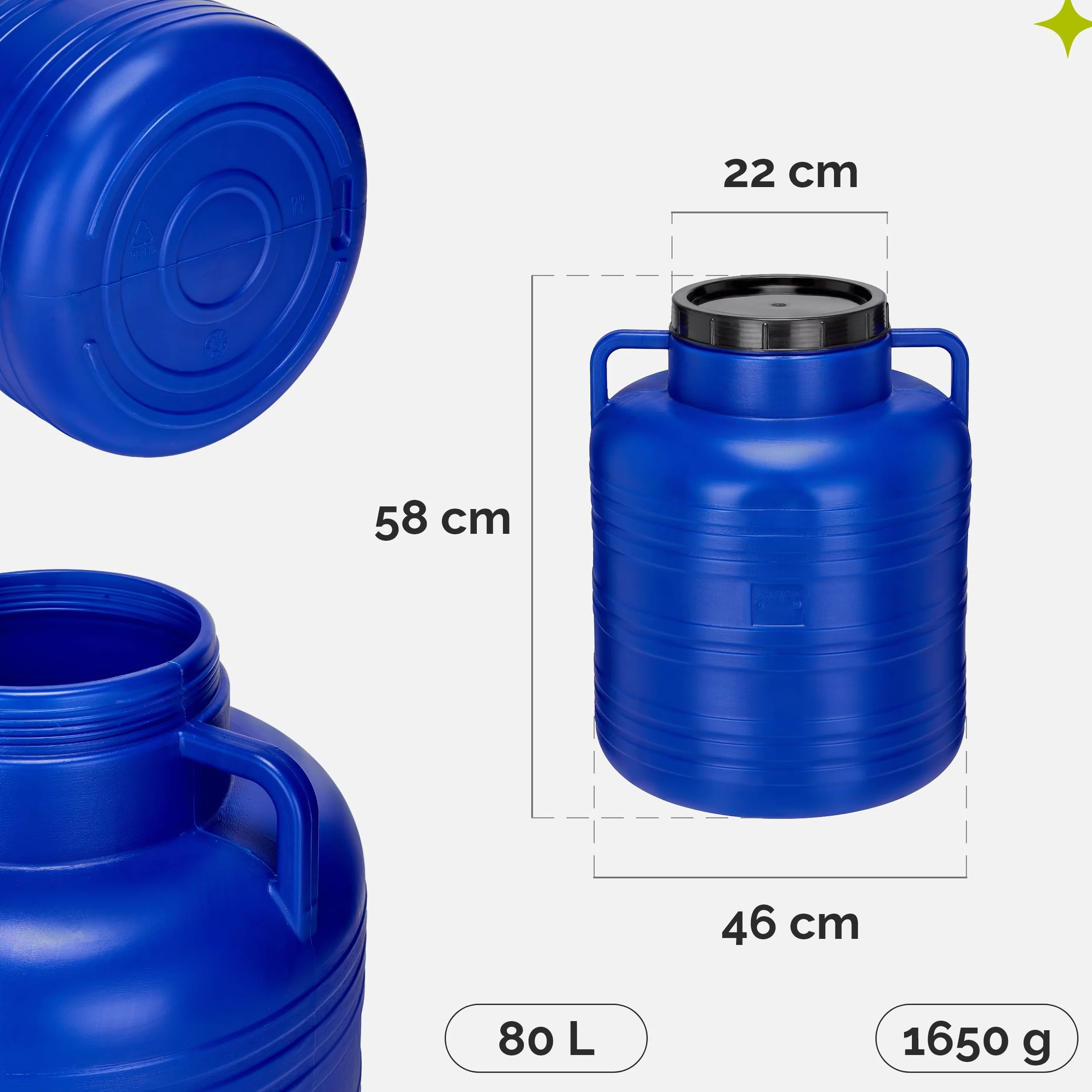 Garronda bidone plastica BPA-free 80 litri per alimenti tanica acqua cisterna con coperchio Blu