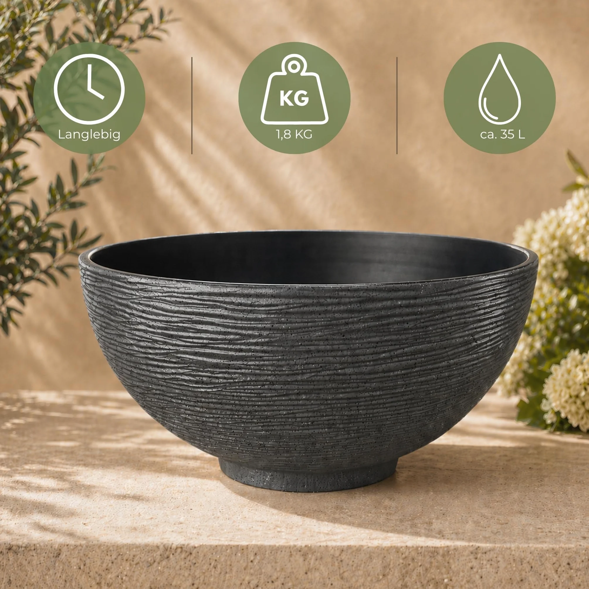 matches21 HOME & HOBBY Set di fontane solari per esterni, grande ciotola da 45 cm, antracite come fontana da giardino
