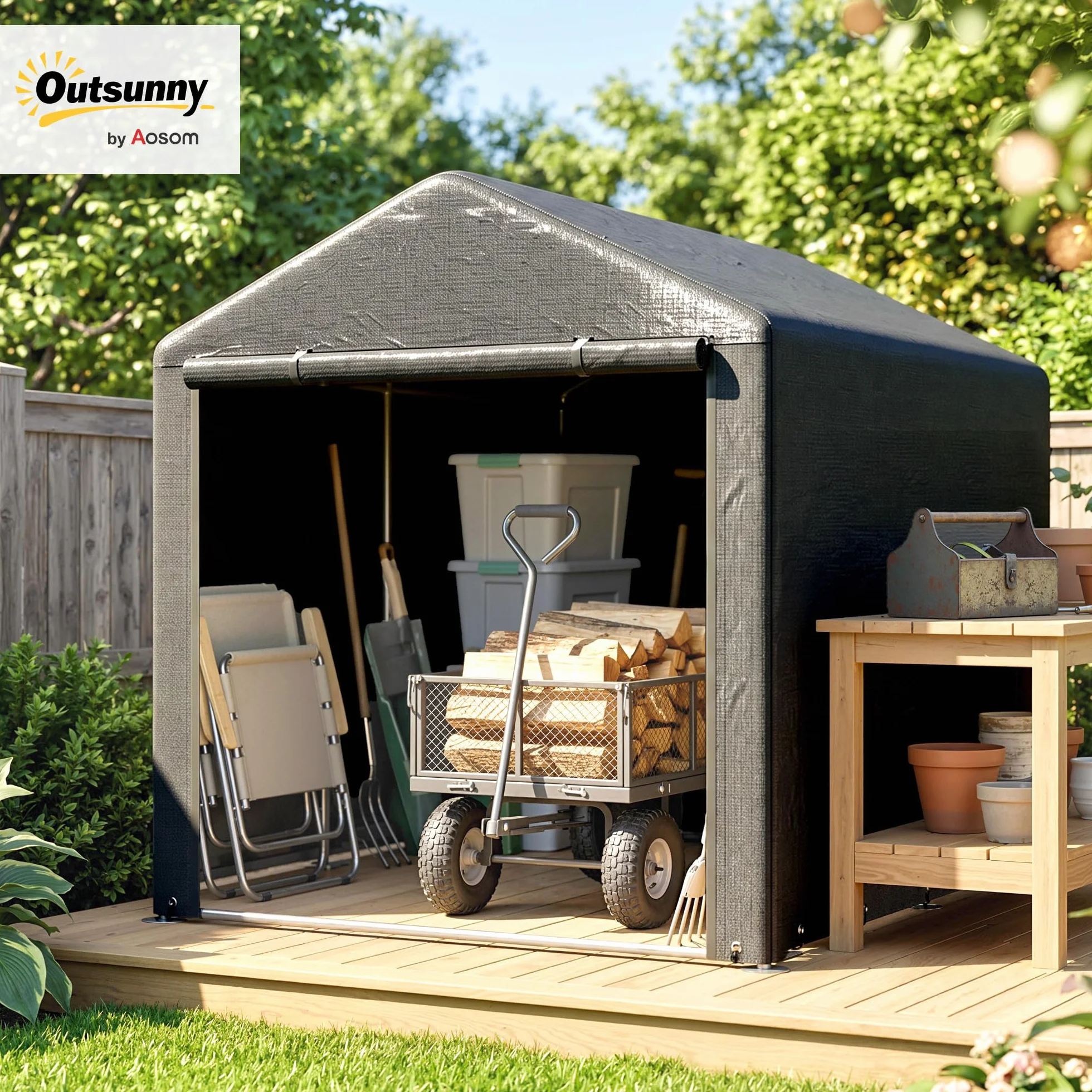 Outsunny Tenda Garage Esterno Anti UV Zip 160x218x172 cm Grigio Scuro