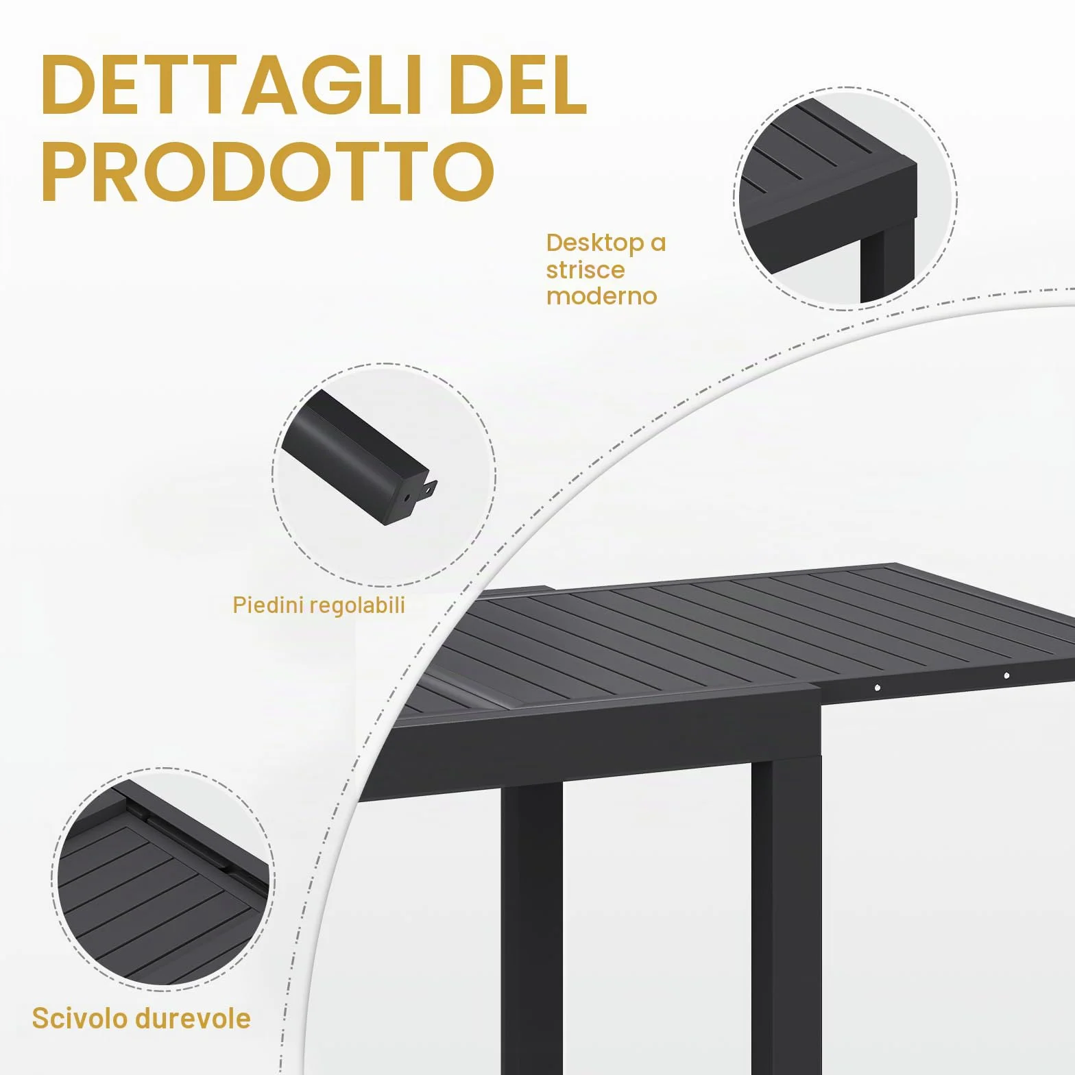 Devoko Set Tavolo e Sedie Da Giardino in Alluminio 8 Persone, 130-260CM Allungabile, Grigio Scuro