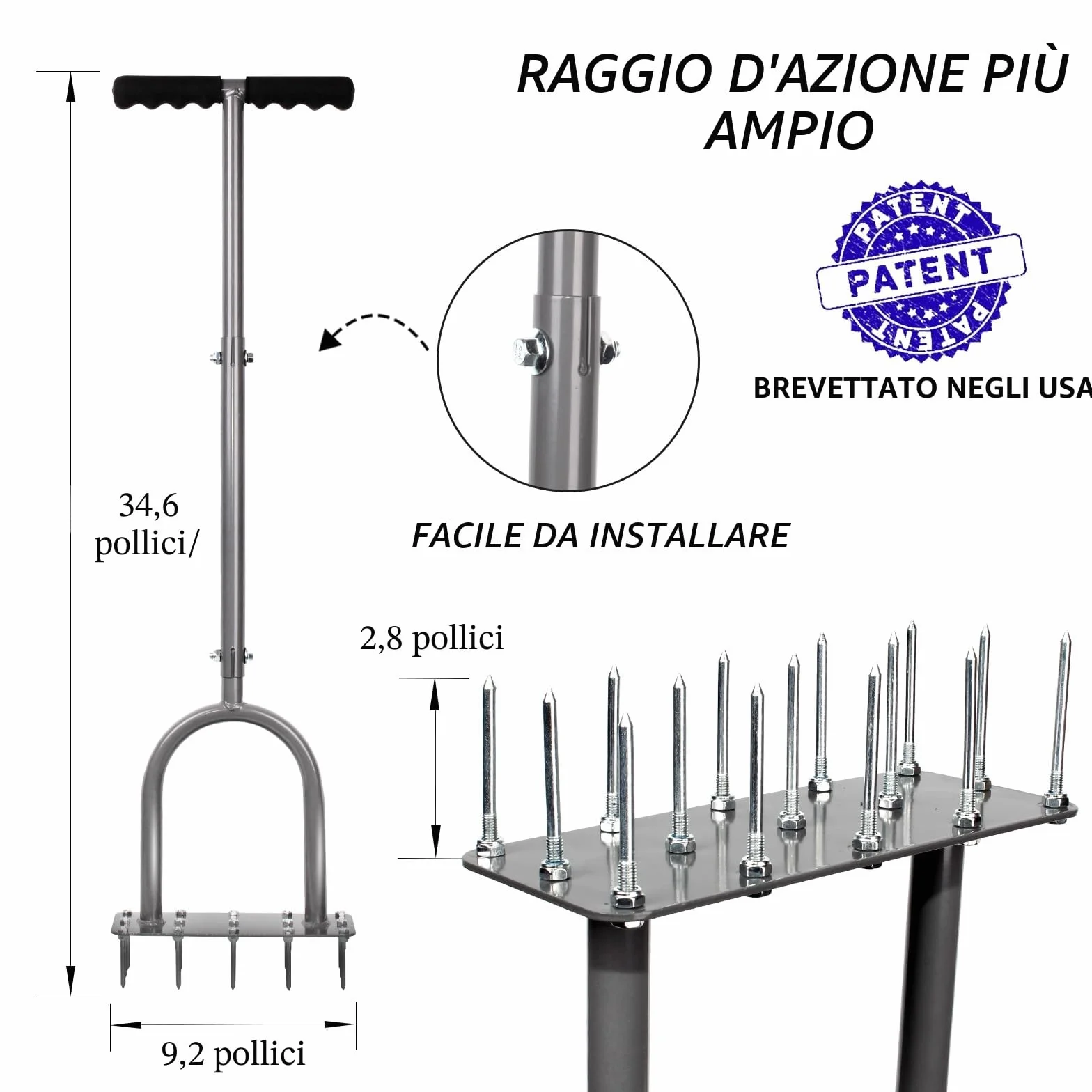 Walensee Aeratore per Prato in Metallo, con 15 Punte in Ferro, aeratore Pre-assemblato per Cortile, aerazione del Prato, Strumento da Giardino, riviva la Salute del Prato, in Attesa di Brevetto