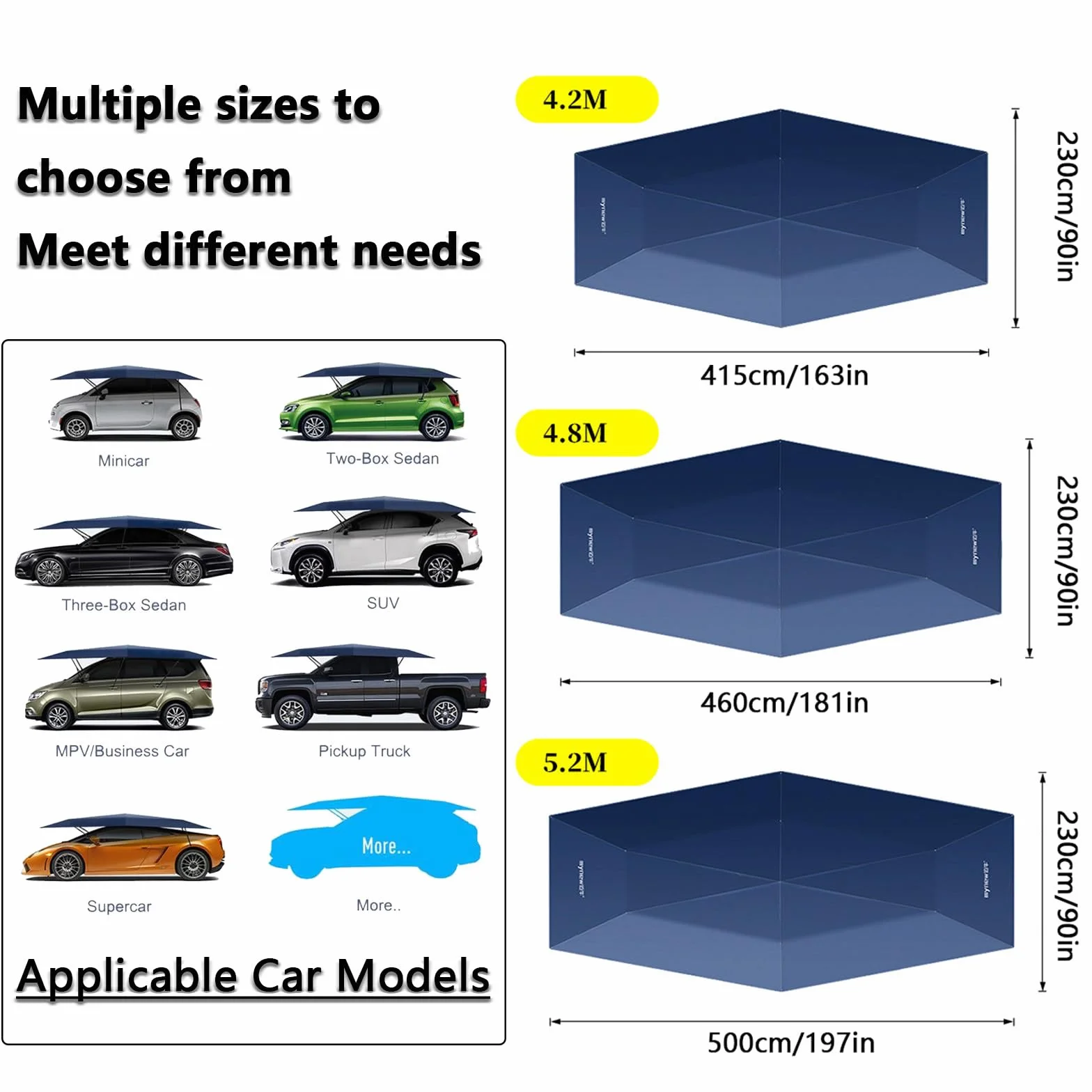 Tenda per Auto Universale, Posto Auto Coperto Mobile, Tenda per Auto Automatica, ombrellone per tettuccio per Auto per Tenda da Esterno, Adatto alla Maggior Parte dei Tipi di Auto,4.8m