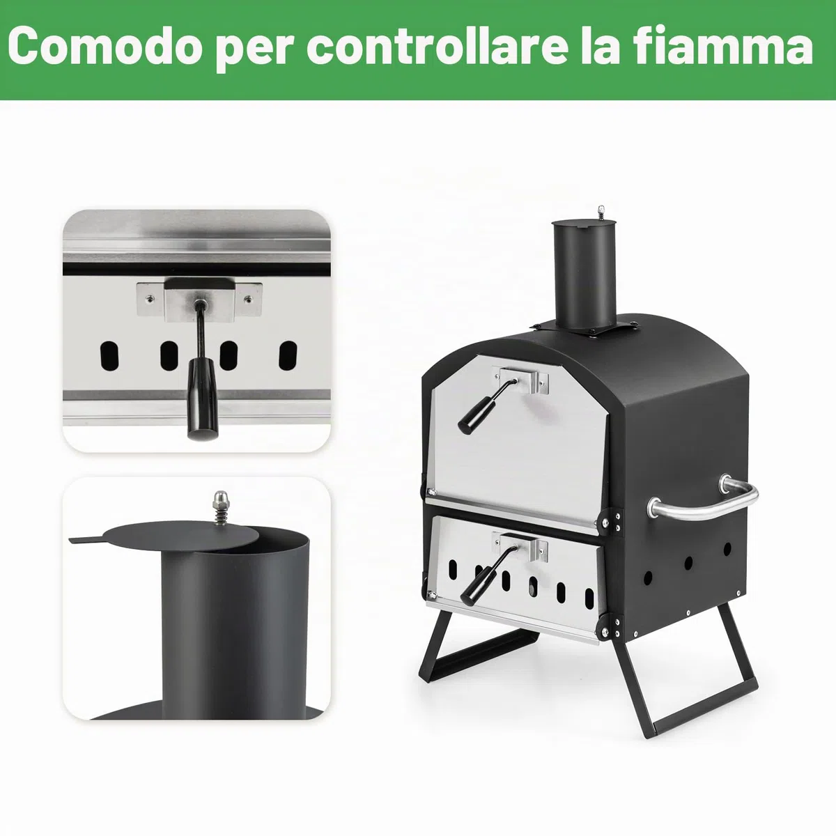 KOMFOTTEU Forno per pizza aperto per esterni 600°C, Acciaio inossidabile portatile 2 sezioni
