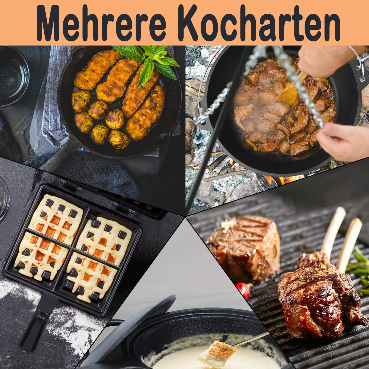 Dutch Oven Set da 12 pezzi in scatola di legno per barbecue con piedini e coperchio, pentola in ghisa per forno a microonde e per interni con molti accessori
