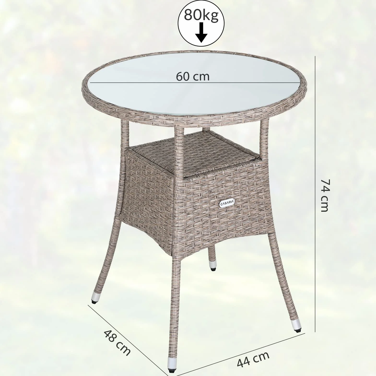Casaria Tavolo Rotondo da Giardino Polyrattan Ø60 Piano in Vetro 5mm Altezza Regolabile