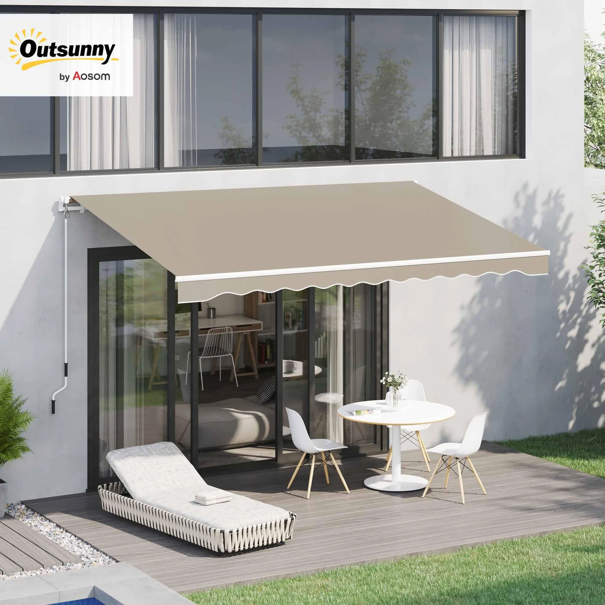 Outsunny Tenda da Sole 4x2.5 m con Braccio Avvolgibile, Tenda Parasole Esterno Alluminio Poliestere 280g/㎡, Protezione UV, Beige