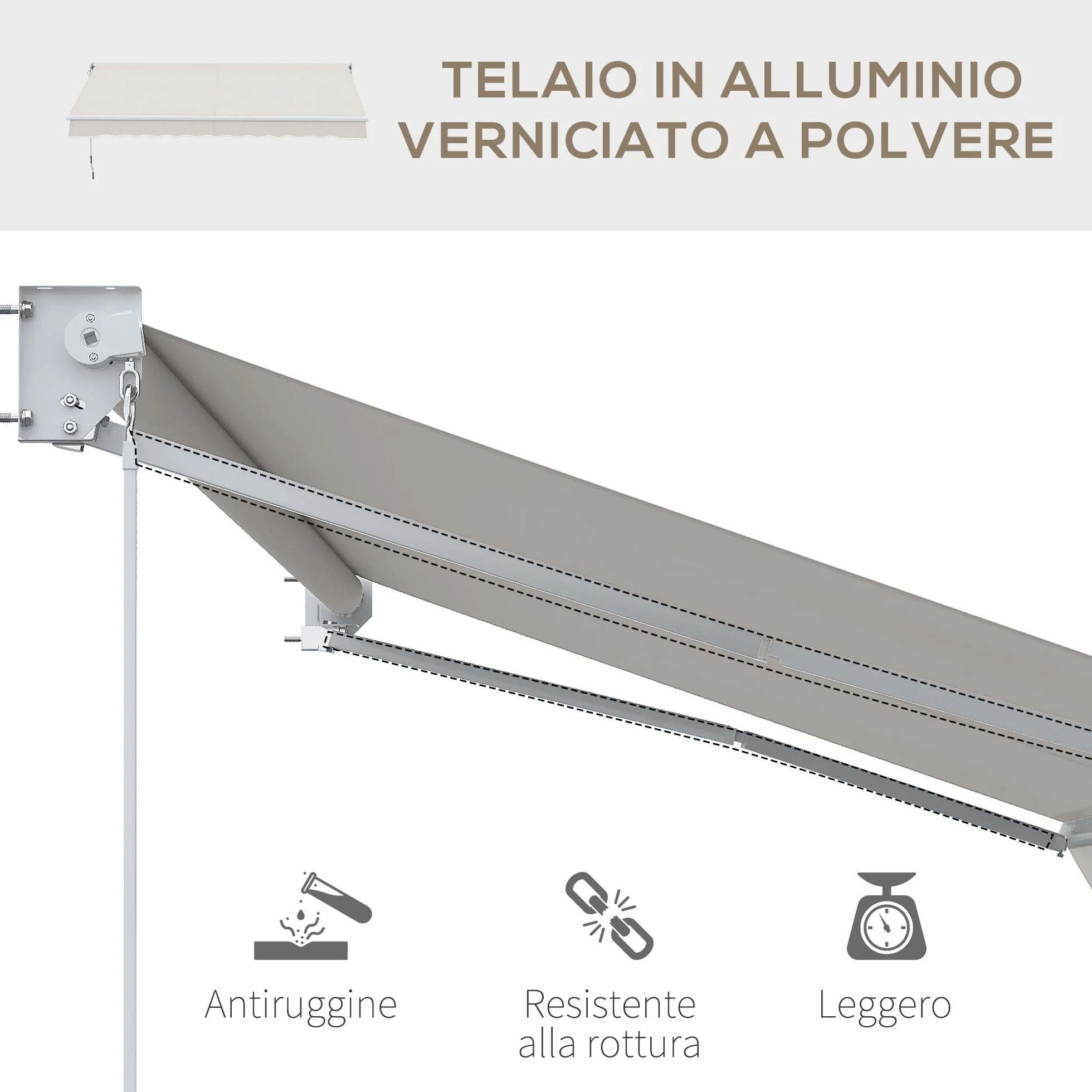 Outsunny Tenda da Sole 2x2.5 m a Bracci Manuali in Alluminio e Poliestere per Esterni, Bianco Crema