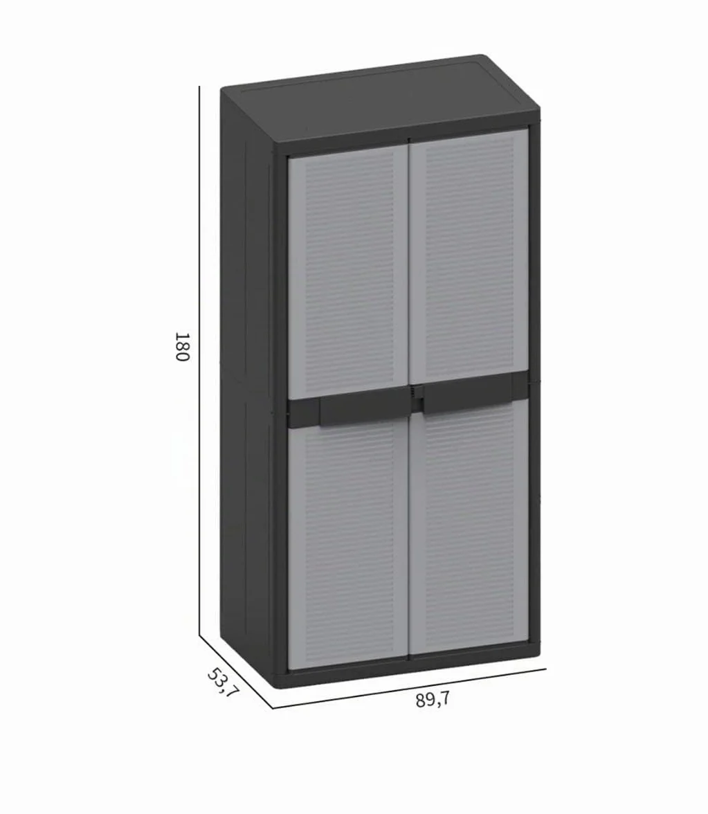 Terry, Jumbo Cab 2900 Qblack, Armadio da Esterno Interno a Due Ante, 3 Ripiani Interni Regolabili. Materiale: Plastica, Dimensioni: 89,7x53,7x180 cm