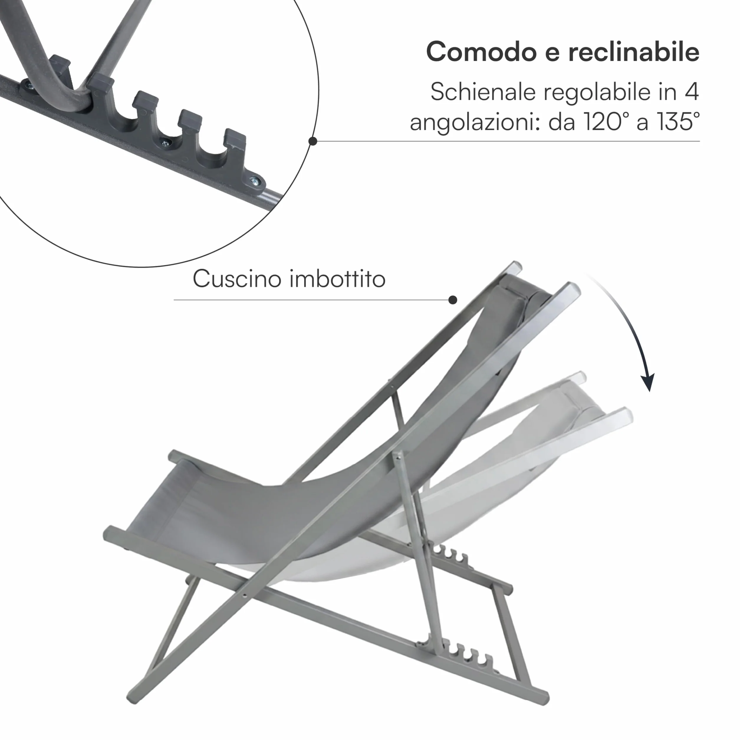 Baroni Home Sdraio da Giardino Pieghevole Reclinabile 60x97x92 cm Grigio