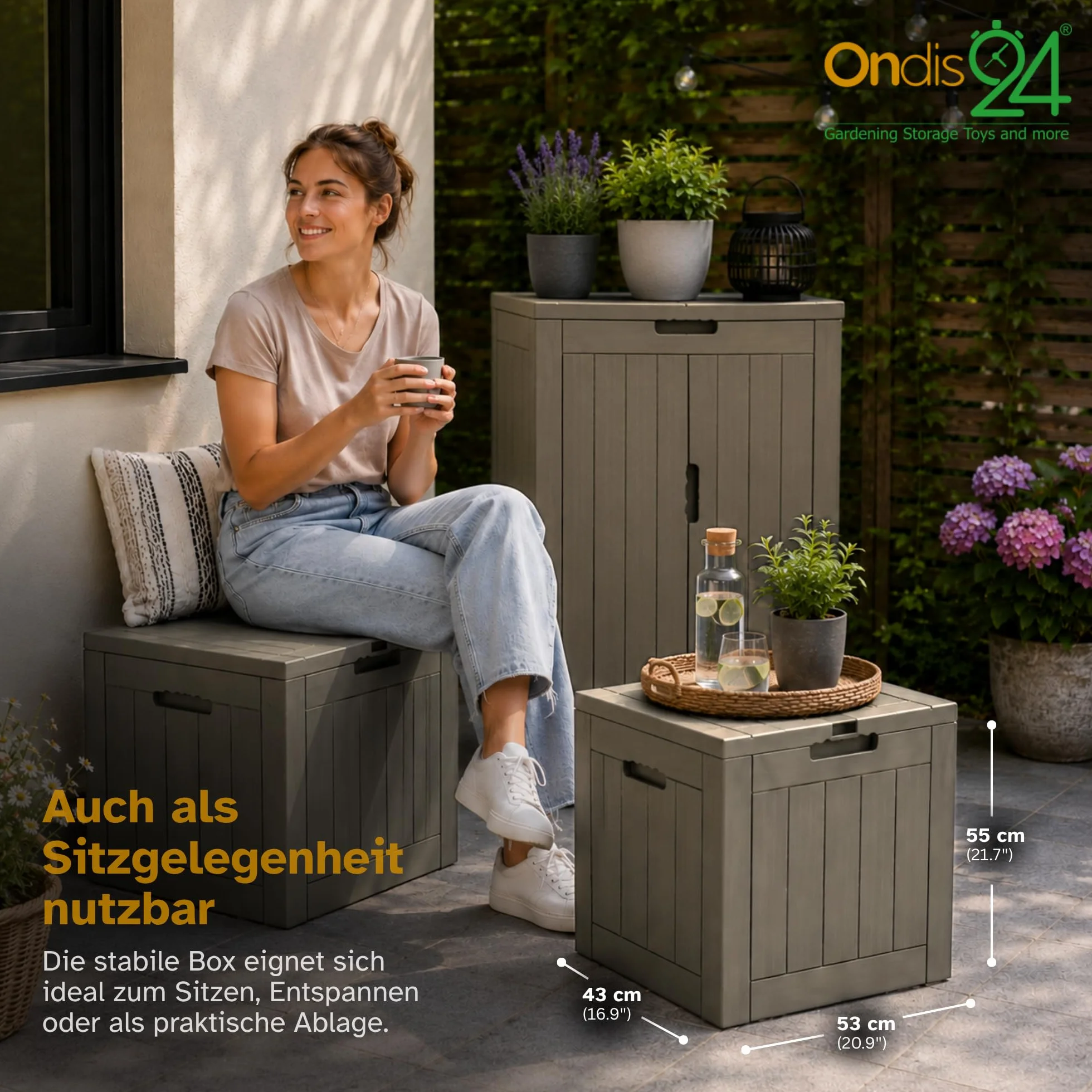 Ondis24 City Cube Scatola in plastica 110 l beige 55 x 43 x 53 cm portata 75 kg