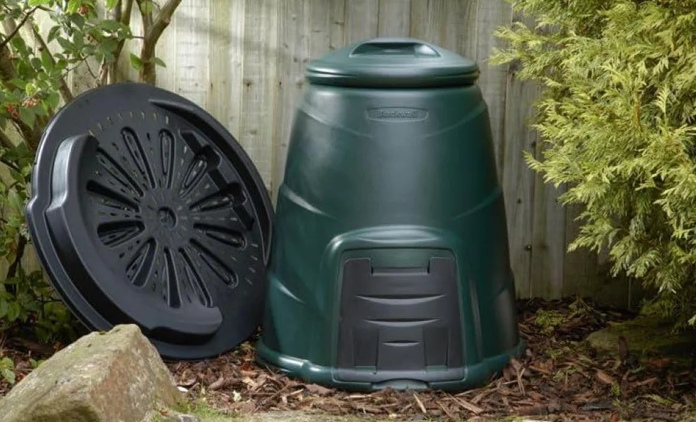 Convertitore di compostaggio da 330 litri, compostiera biologica da giardino, include piastra di base, verde