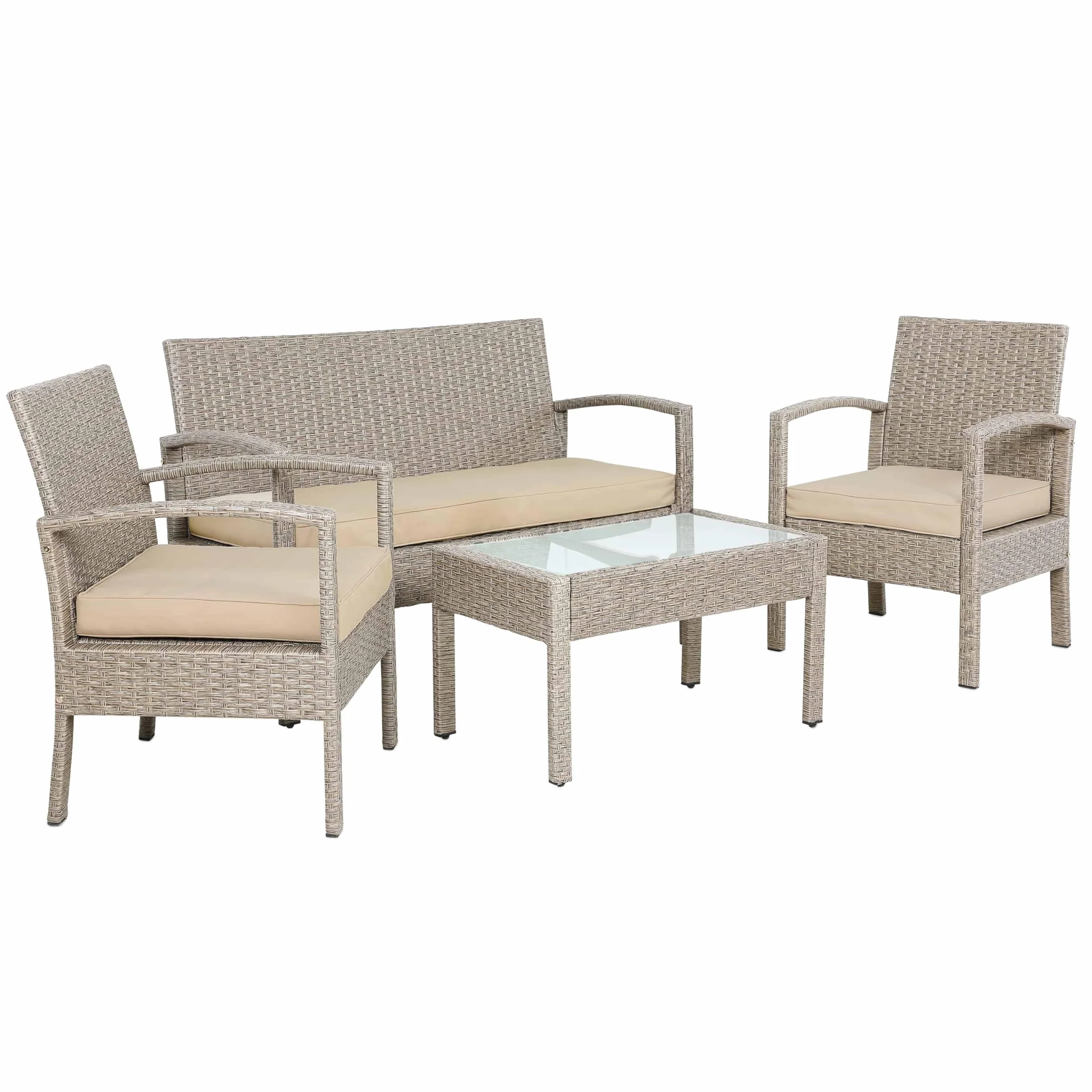 Casaria Lounge Tavolo da Giardino Polyrattan Set 4 Persone con Cuscini