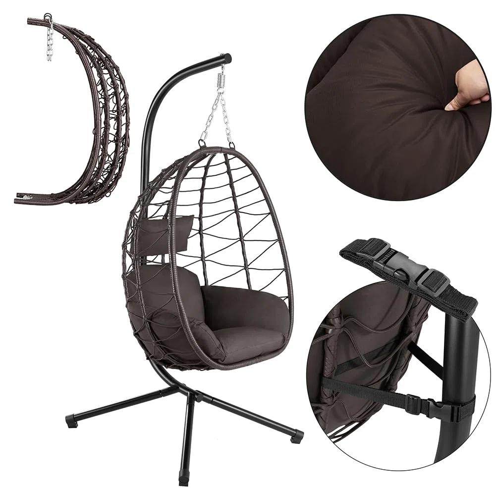 BAKAJI Poltrona Sospesa da Giardino Sedia Dondolo Amaca Pensile Esterno Struttura Metallo Rattan 198 x 110 x 95 cm Marrone