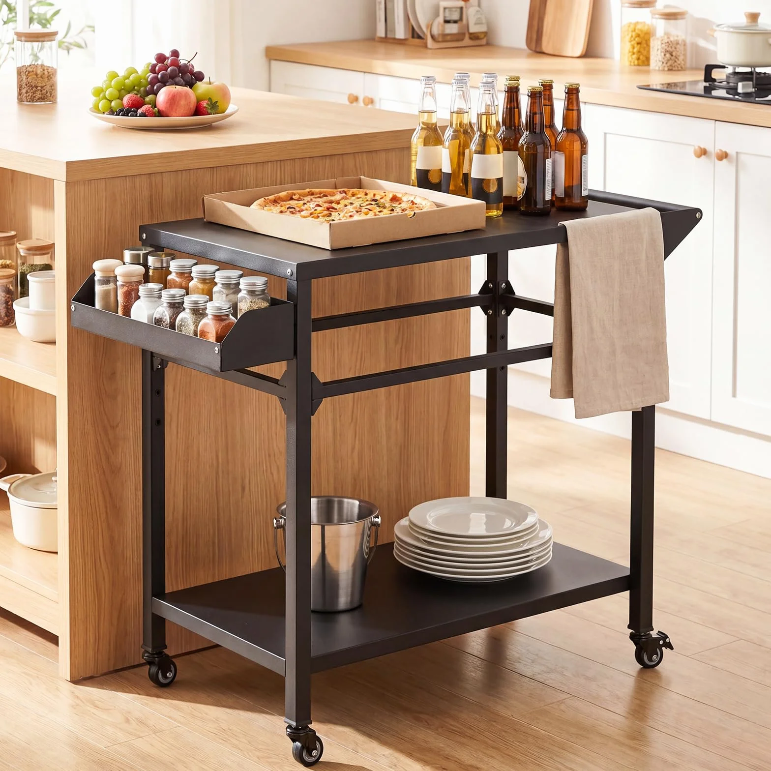 COSTWAY Carrello per Barbecue 4 Ruote, Carrello Cucina da Esterno BBQ Metallo 100x80x45 cm