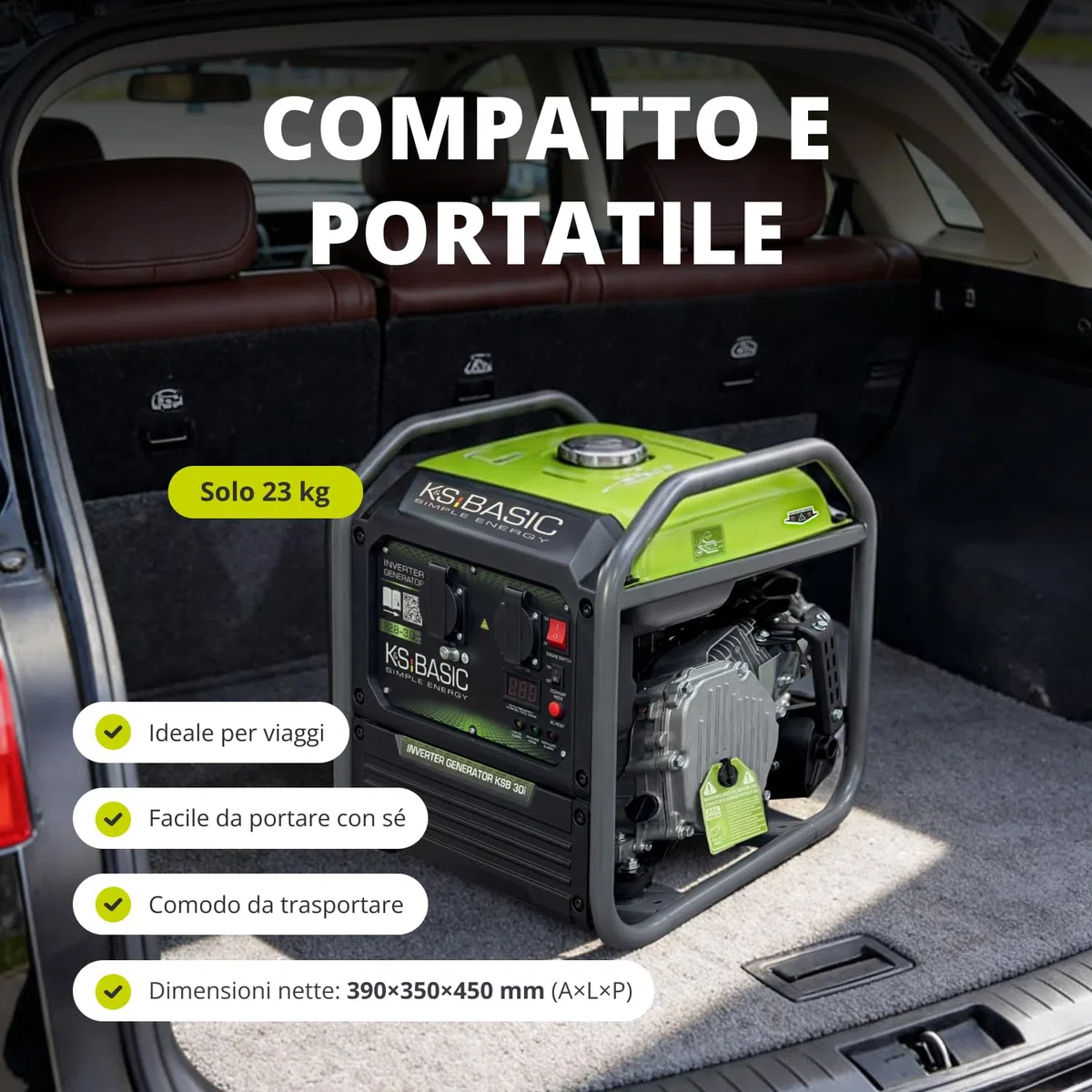 K&S Basic 30i Generatore inverter, 2800 W, potenza nominale 3000 W massima, generatore di emergenza a benzina, onda sinusoidale pura, modalità ecologica, generatore di corrente per casa, campeggio e